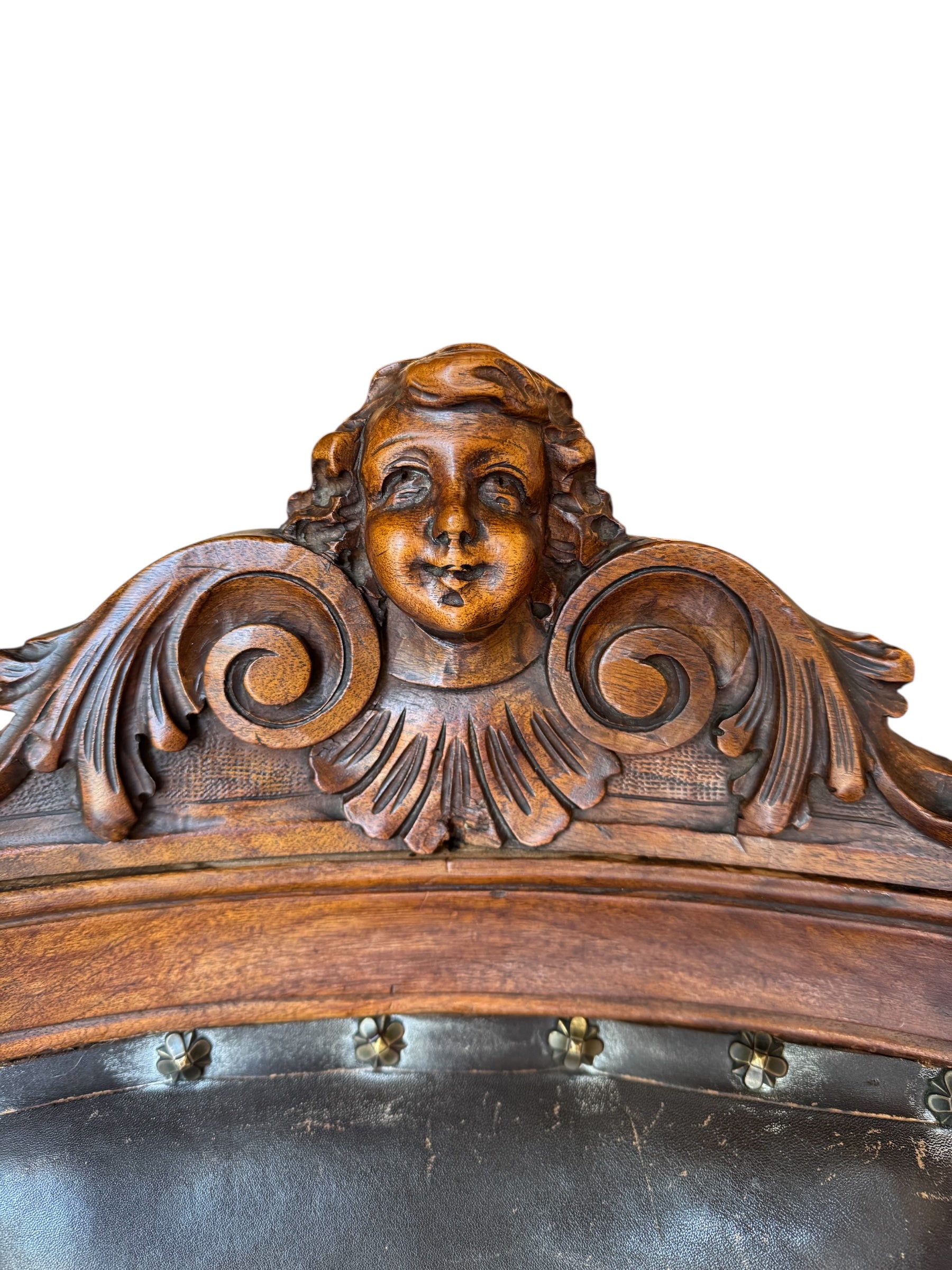 Antique French carved chair 
Figural crest walnut desk chair 
19th-century French leather swivel 
Vintage wood office chair sale
Antique french wooden chair
Carved walnut
Leather seat
Swivel base
Figural crest
Antique chair
French design
Desk chair
19th-century
Antique
Vintage
French
Carved
Walnut
Swivel
Desk chair
Leather
Upholstered
Ornate
Figural
Wood
Nineteenth-century
Office
Patinated
Decorative
Unique