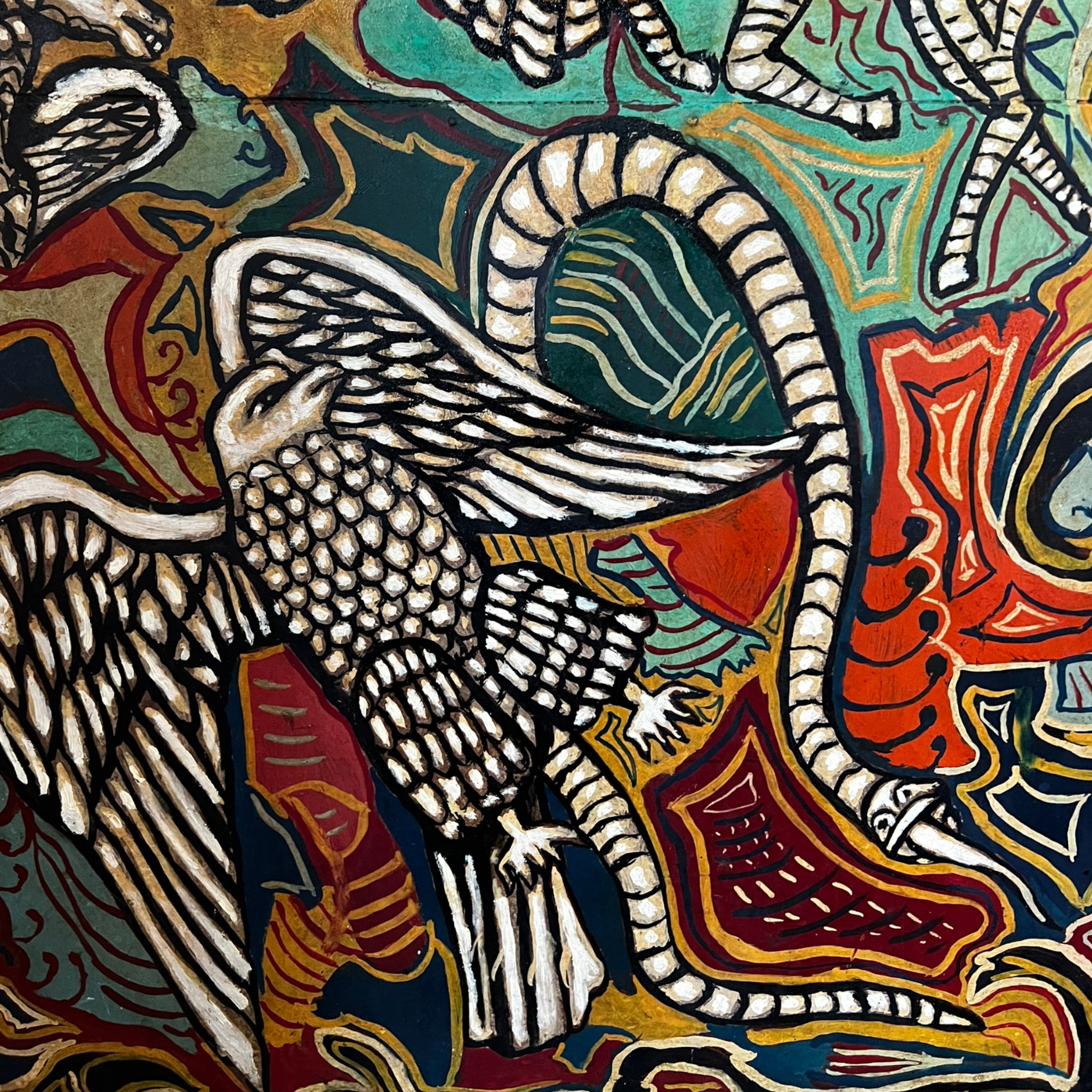 wall art
vibrant
Snakes
Plumes
Painting
Mid century
Large art
italy
italian
Home
eagles
E. Cocco
dragons
Colorful
birds
Art
acrylic painting
1950s
serpent