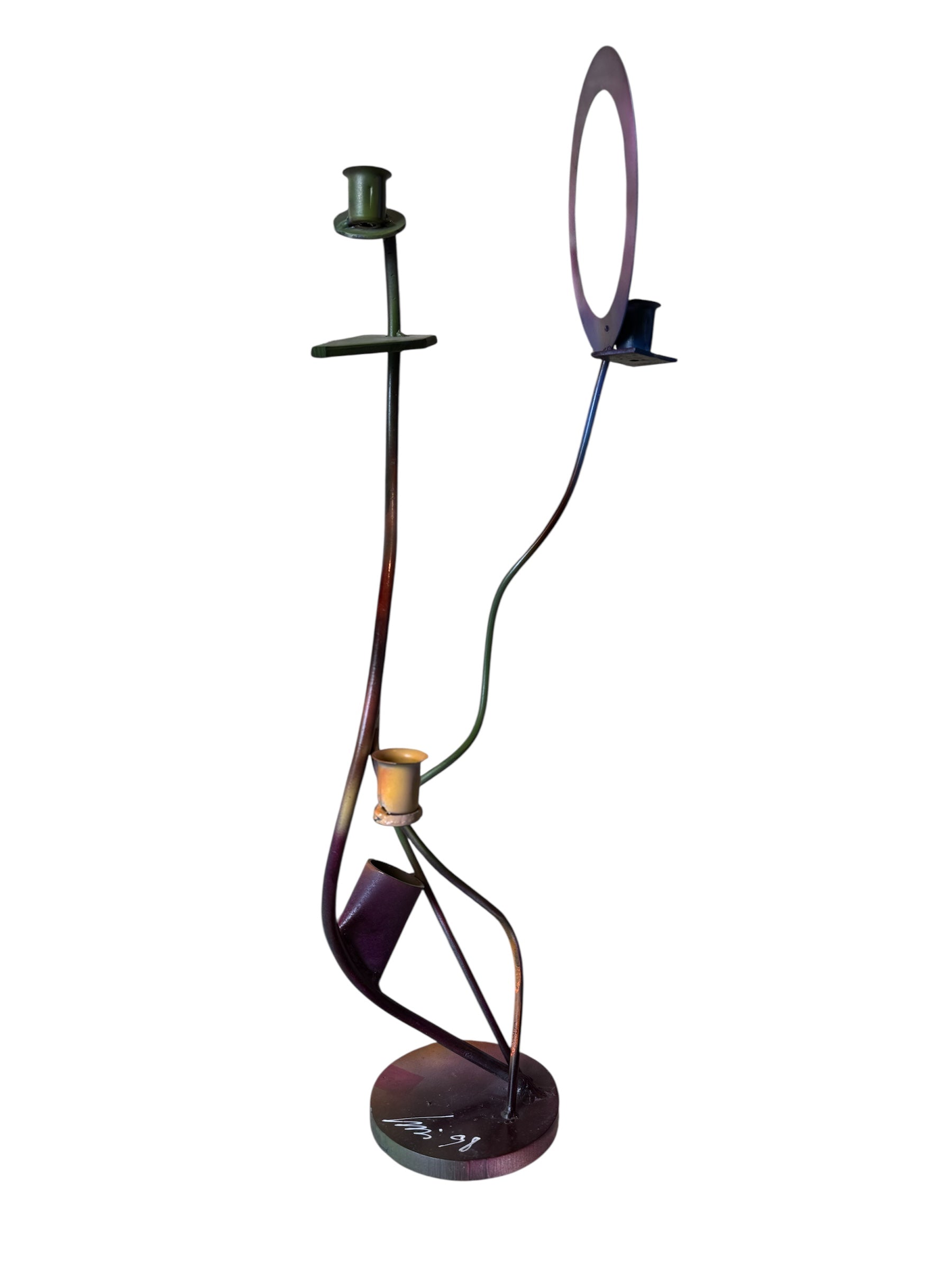 Luis Colmenares (American/New Orleans, b. 1959), Two Steel Three Light Candlestick Sculptures, 1998, Candlesticks, Steel, multicolored, New Orleans, Sculptures, Powder Coated