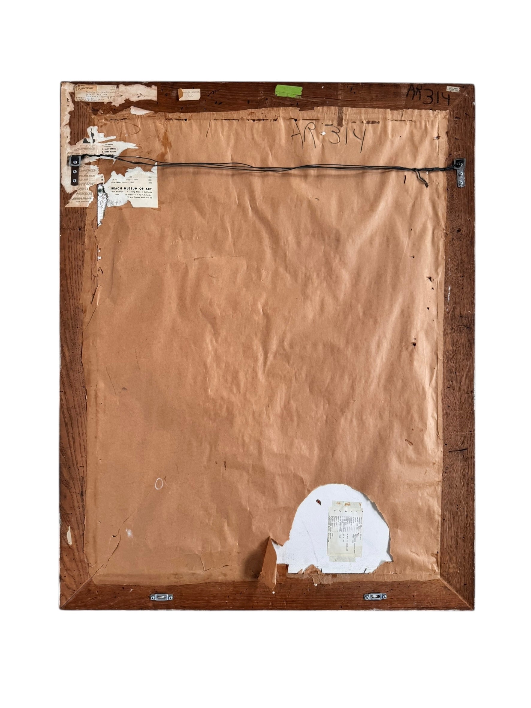 An abstract mixed media painting, titled "Summer Landscape" by Elsa Warner, featuring a dynamic composition of fragmented geometric and organic shapes in vibrant yellow, black, and earthy brown tones.