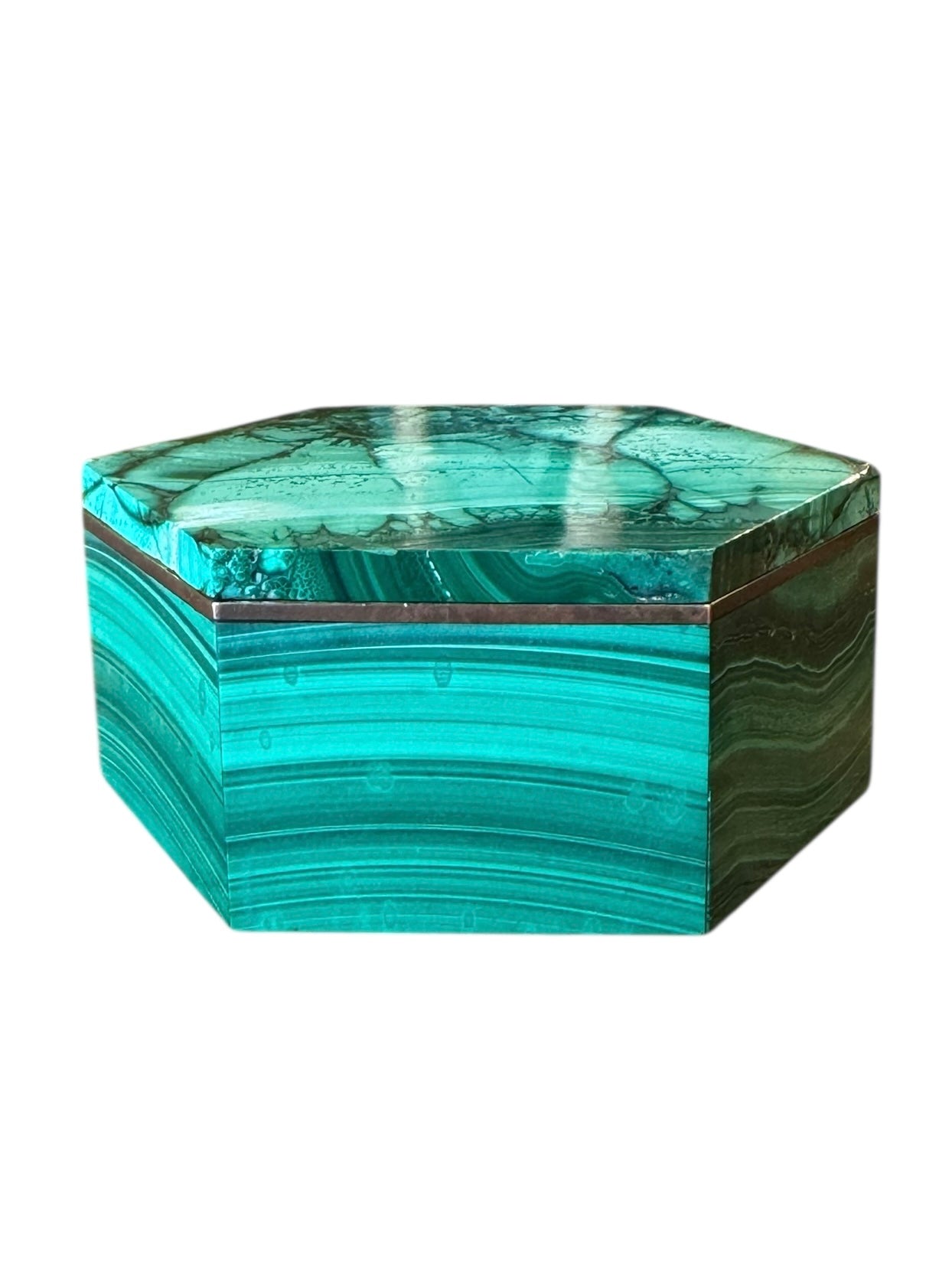 Malachite
Box
Hexagonal
Copper
Stone
Vintage
Decorative
Design
Green
Unique
Geometric
Striated
ByCloudia
Malachite box
Hexagonal box
Copper trim
Design object
Stone box
Unique design
Decorative box
Vintage box
Geometric box