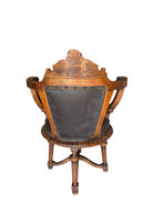 Antique French carved chair 
Figural crest walnut desk chair 
19th-century French leather swivel 
Vintage wood office chair sale
Antique french wooden chair
Carved walnut
Leather seat
Swivel base
Figural crest
Antique chair
French design
Desk chair
19th-century
Antique
Vintage
French
Carved
Walnut
Swivel
Desk chair
Leather
Upholstered
Ornate
Figural
Wood
Nineteenth-century
Office
Patinated
Decorative
Unique