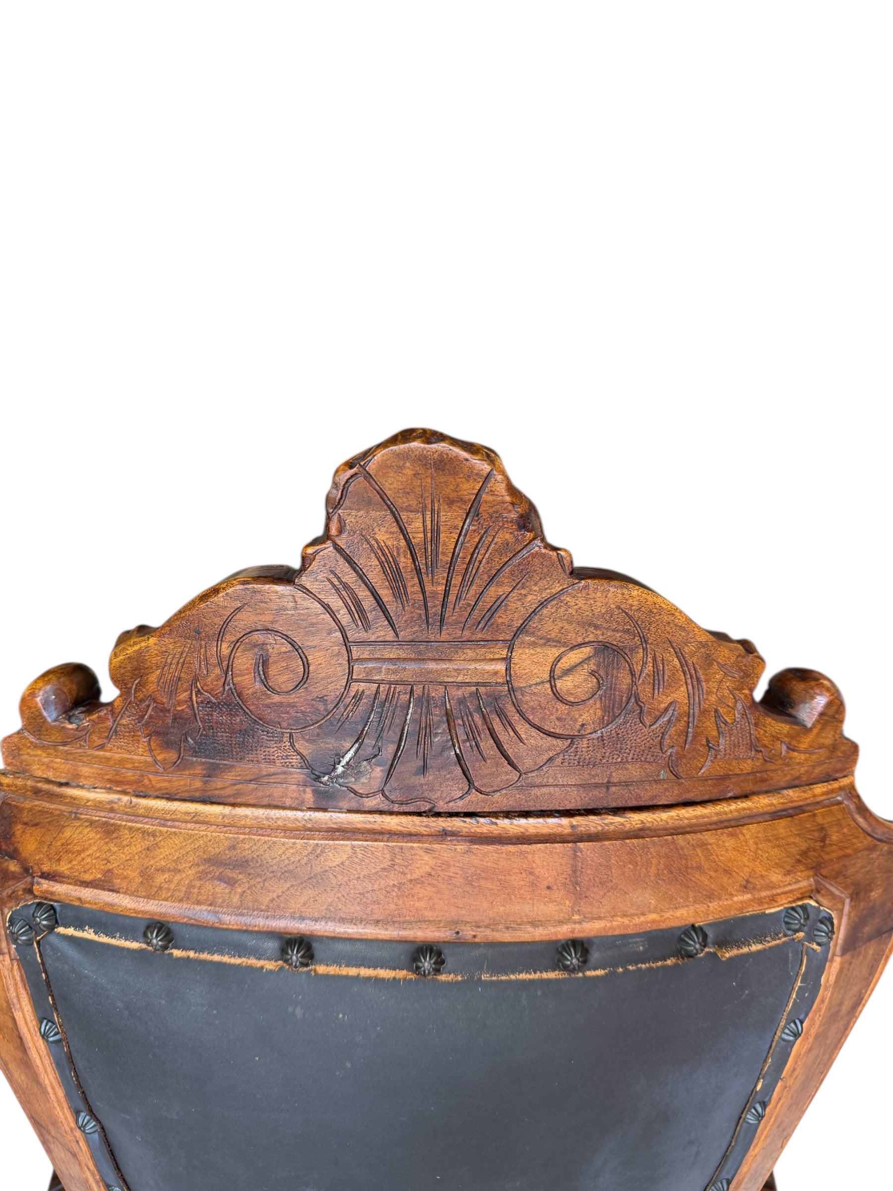 Antique French carved chair 
Figural crest walnut desk chair 
19th-century French leather swivel 
Vintage wood office chair sale
Antique french wooden chair
Carved walnut
Leather seat
Swivel base
Figural crest
Antique chair
French design
Desk chair
19th-century
Antique
Vintage
French
Carved
Walnut
Swivel
Desk chair
Leather
Upholstered
Ornate
Figural
Wood
Nineteenth-century
Office
Patinated
Decorative
Unique