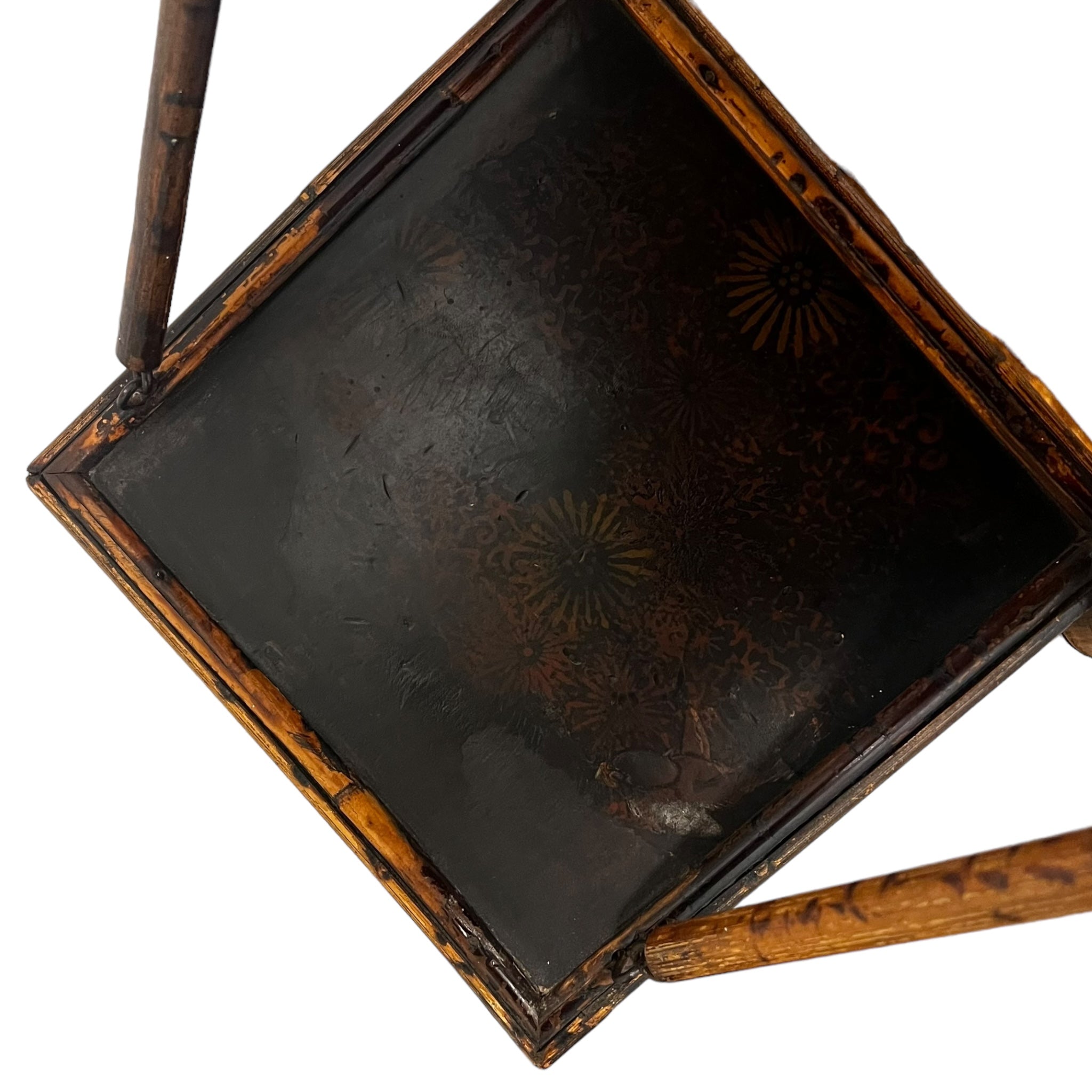 tiger bamboo
tea table
Table
Side table
lacquer
Jappaning
Japanning
end table
Britain
bamboo
antique
19th century
small table
accent table
painted