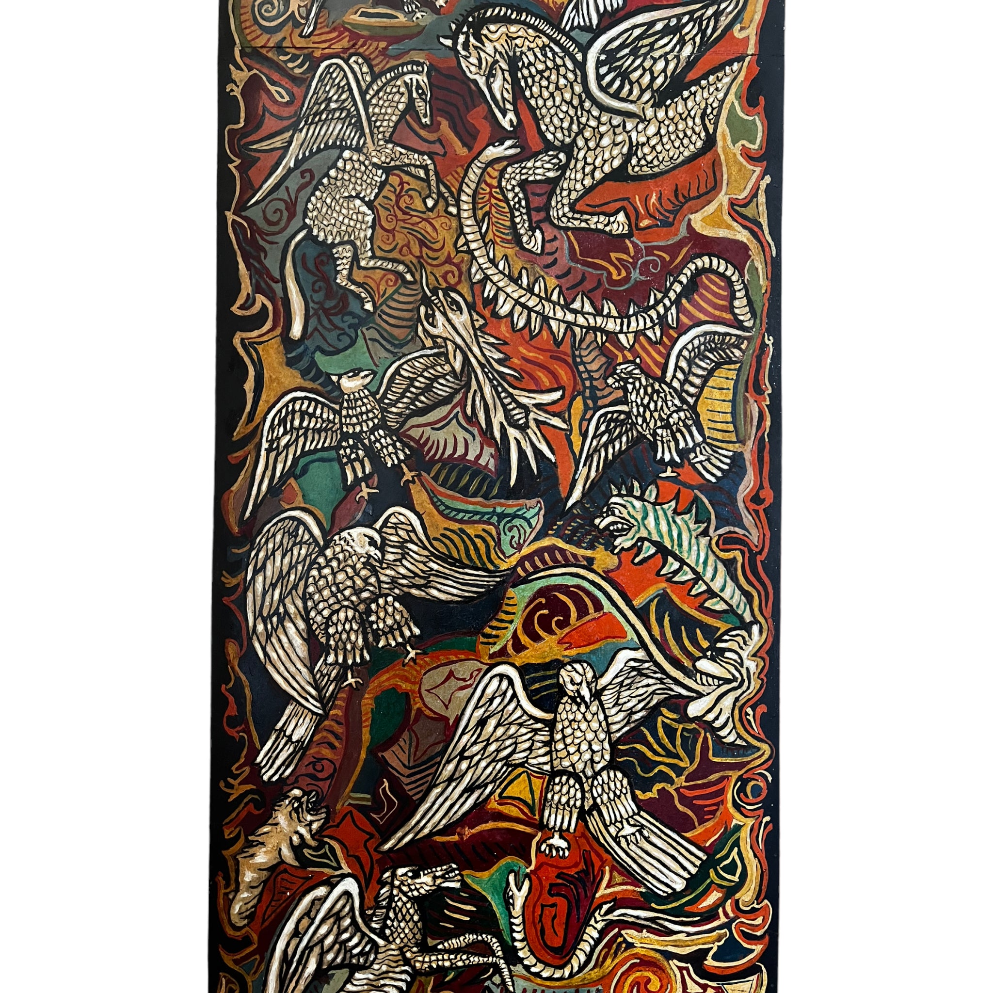 wall art
vibrant
Snakes
Plumes
Painting
Mid century
Large art
italy
italian
Home
eagles
E. Cocco
dragons
Colorful
birds
Art
acrylic painting
1950s
serpent