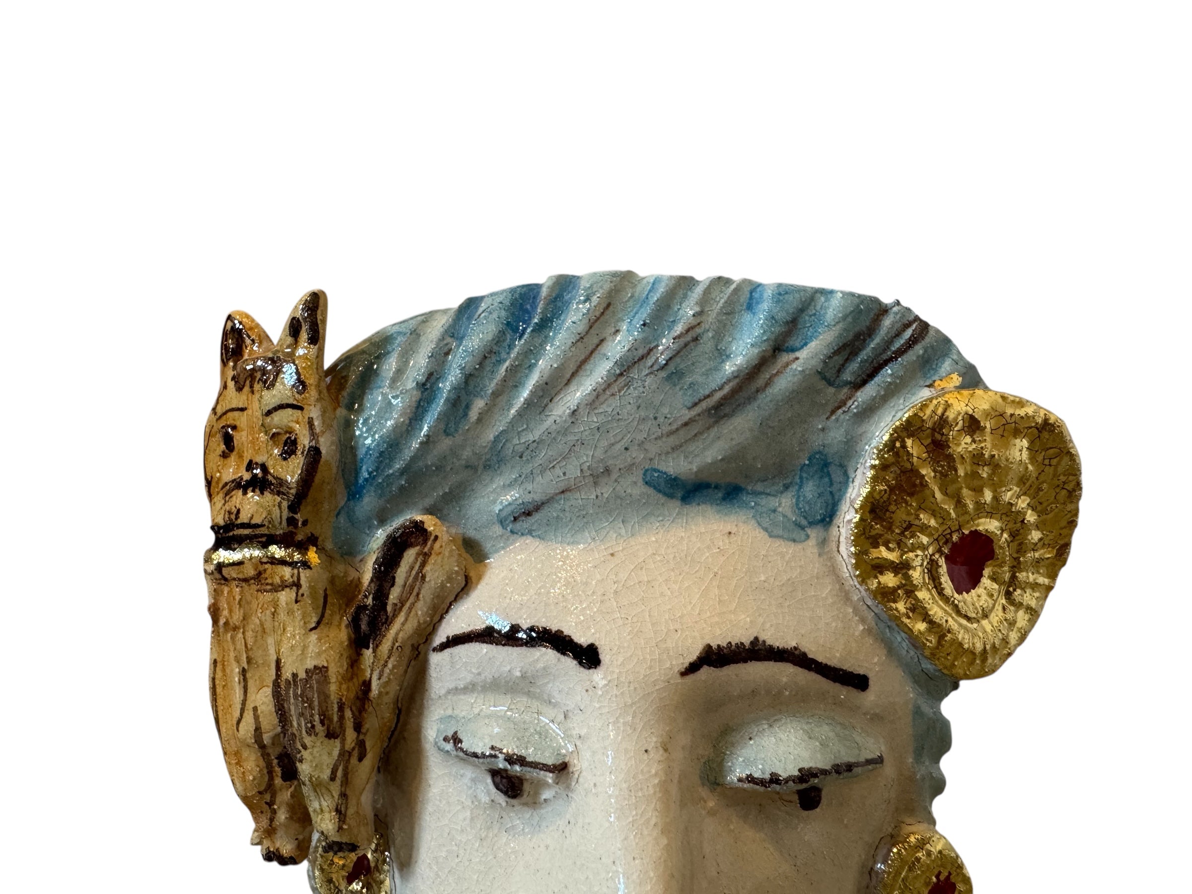 Testine By Dominico Pinto, Dominico Pinto, Ceramic, Contemporary, Grottagile Ceramic, Apulian, Woman, Sculpture, Head Sculpture, Table top, Teste Di Moro Interpretation, Sicilian Folklore,