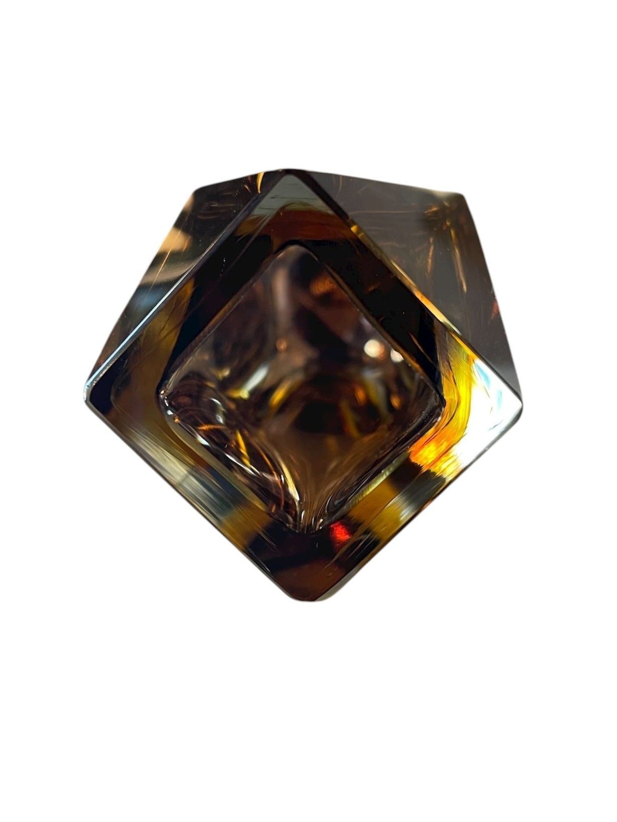 Mid-century modern vase with amber to clear ombré glass, geometric faceted design, in the Sommerso style