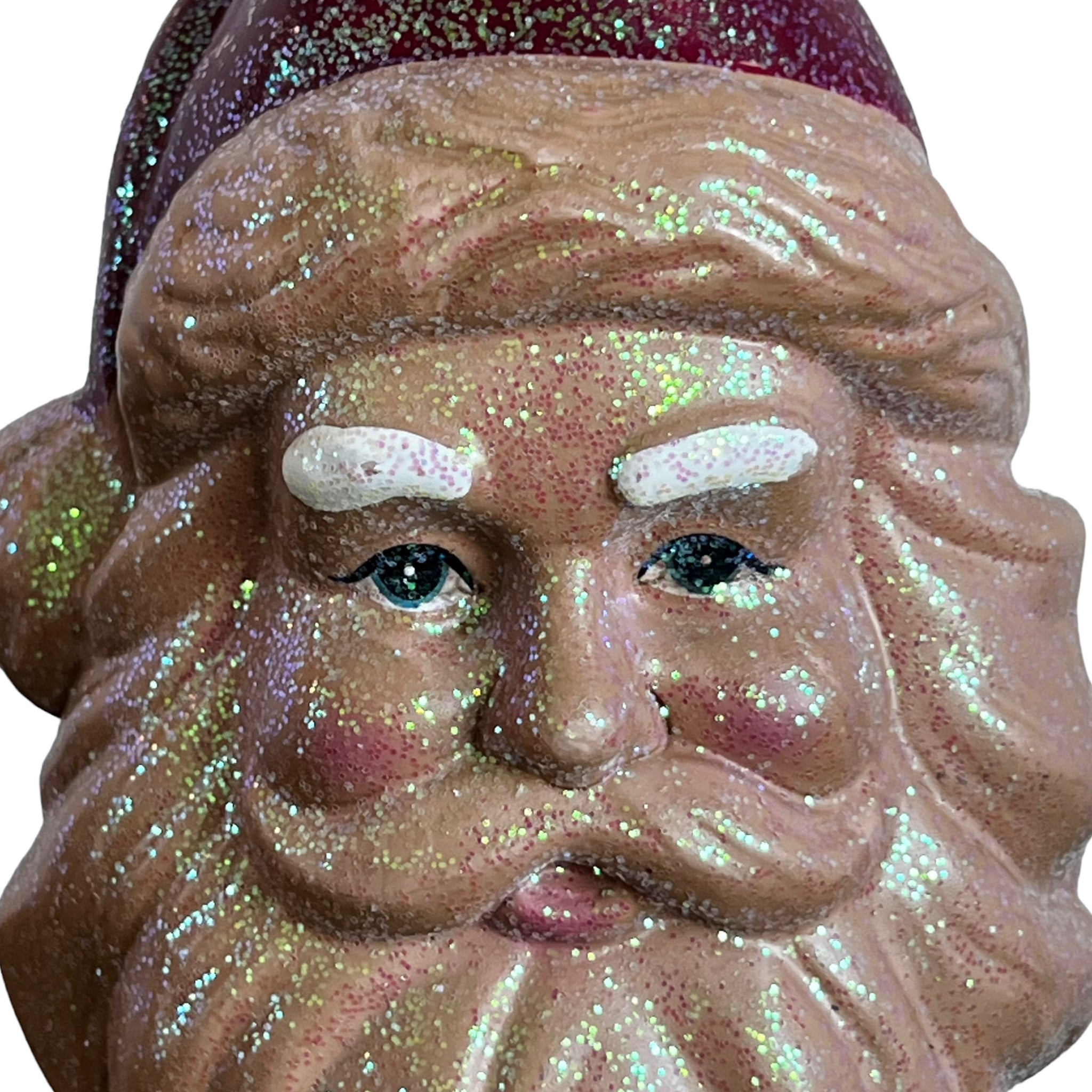 Vintage
st nick
santa claus
Santa
sale
Red
ornaments
holiday
glitter
Festive
entertaining
decorative
Decor
christmas
80s
1980s
Table Top
Figure
head
face
religious