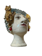 Testine By Dominico Pinto, Dominico Pinto, Ceramic, Contemporary, Grottagile Ceramic, Apulian, Woman, Sculpture, Head Sculpture, Table top, Teste Di Moro Interpretation, Sicilian Folklore,