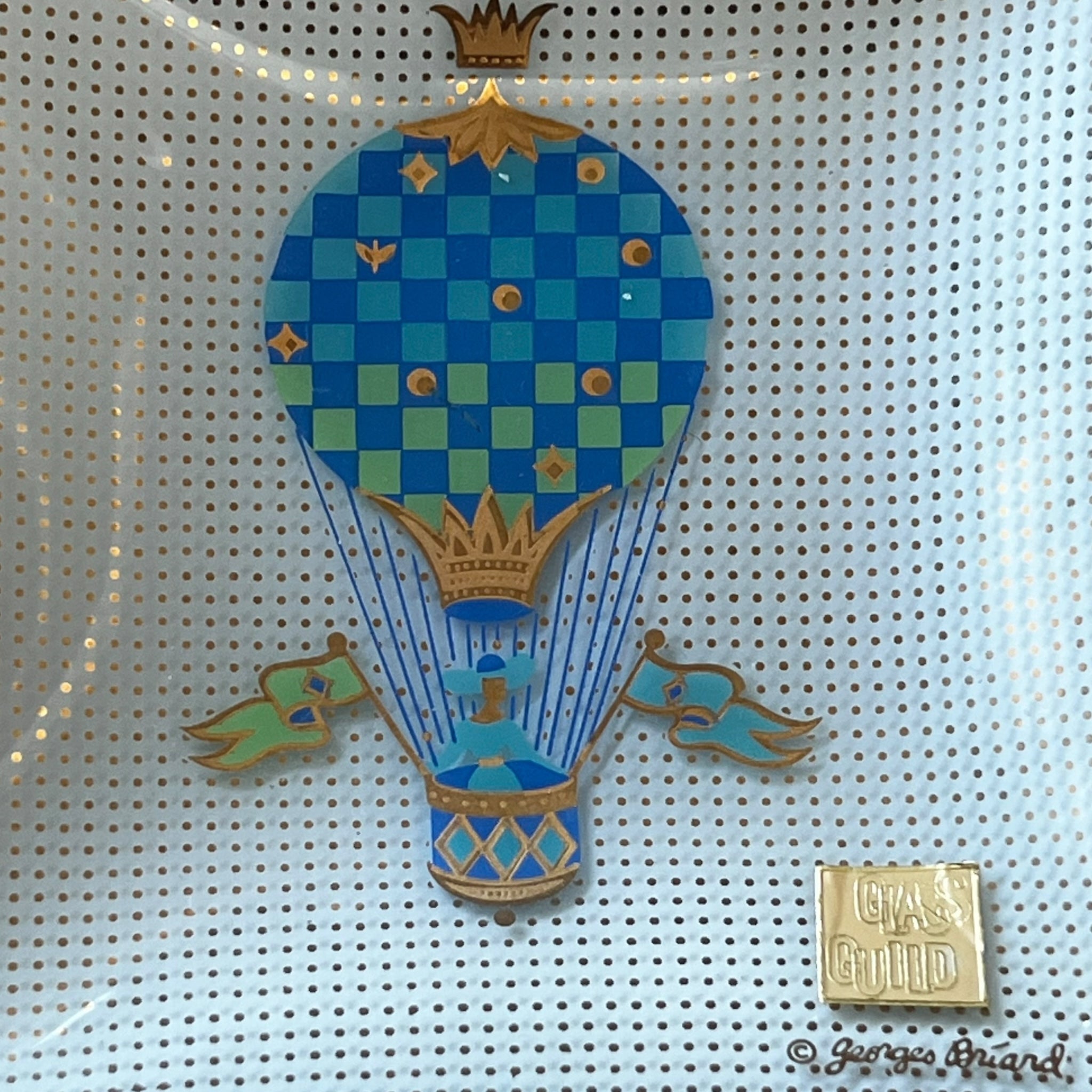 whimsical
tray
tabletop
Table Top
platter
mid century modern
Mid century
metallic
hot air balloon
Gold
Glass
Georges Briard
blue and white
1950s
decorative
decorative bowl
decorative tray