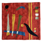 Abstract pattern. Orange background. Vibrant cross-stitched pillows from India with various artistic designs, sourced in Aix-en-Provence.