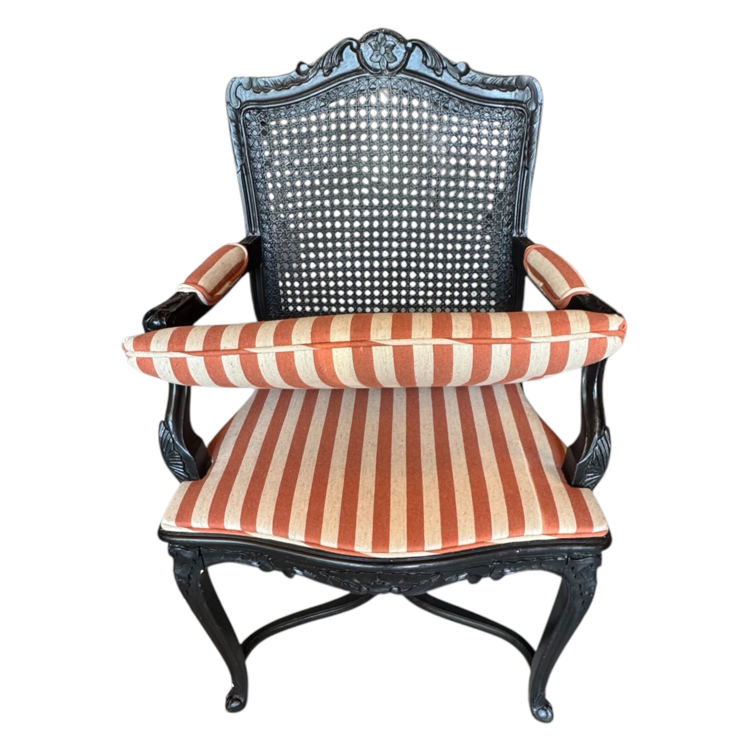 Walnut
striped
Louis XV
French
Chair
cane chair
cane
arm chairs
accent chair
Restored French Louis XV armchair with modern upholstery
reimagined classic design
vibrant striped fabric
walnut frame
Reupholstered Louis XV Furniture Vintage French Armchair
Classic French Furniture