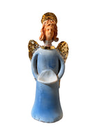 Angeli by Dominico Pinto, Angels, Sculptures, Table top ornaments, Gold accents, blue and white, geometric quilting, ceramic, folk art
