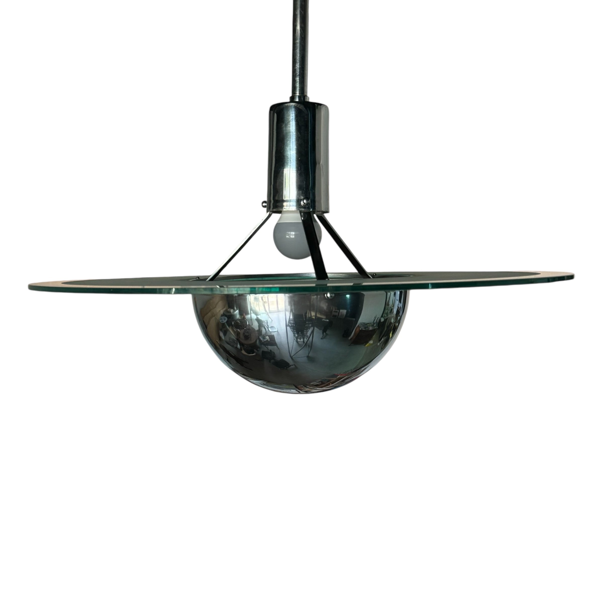 Vintage
space age
Silver
Overhead lighting
Lighting
italian
Glass
Gaetano Sciolari
czech
Chrome
chandelier
Art Deco
1960s
Gaetano Sciolari Attributed Pendant with Frosted Glass Sphere
Pendant with Frosted Glass Sphere
hanging lamp
Gaetano Sciolari Frosted Glass Sphere
retro
retro lamp
art deco lamp
1960s lamp
vintage lamp
vintage lamp austin