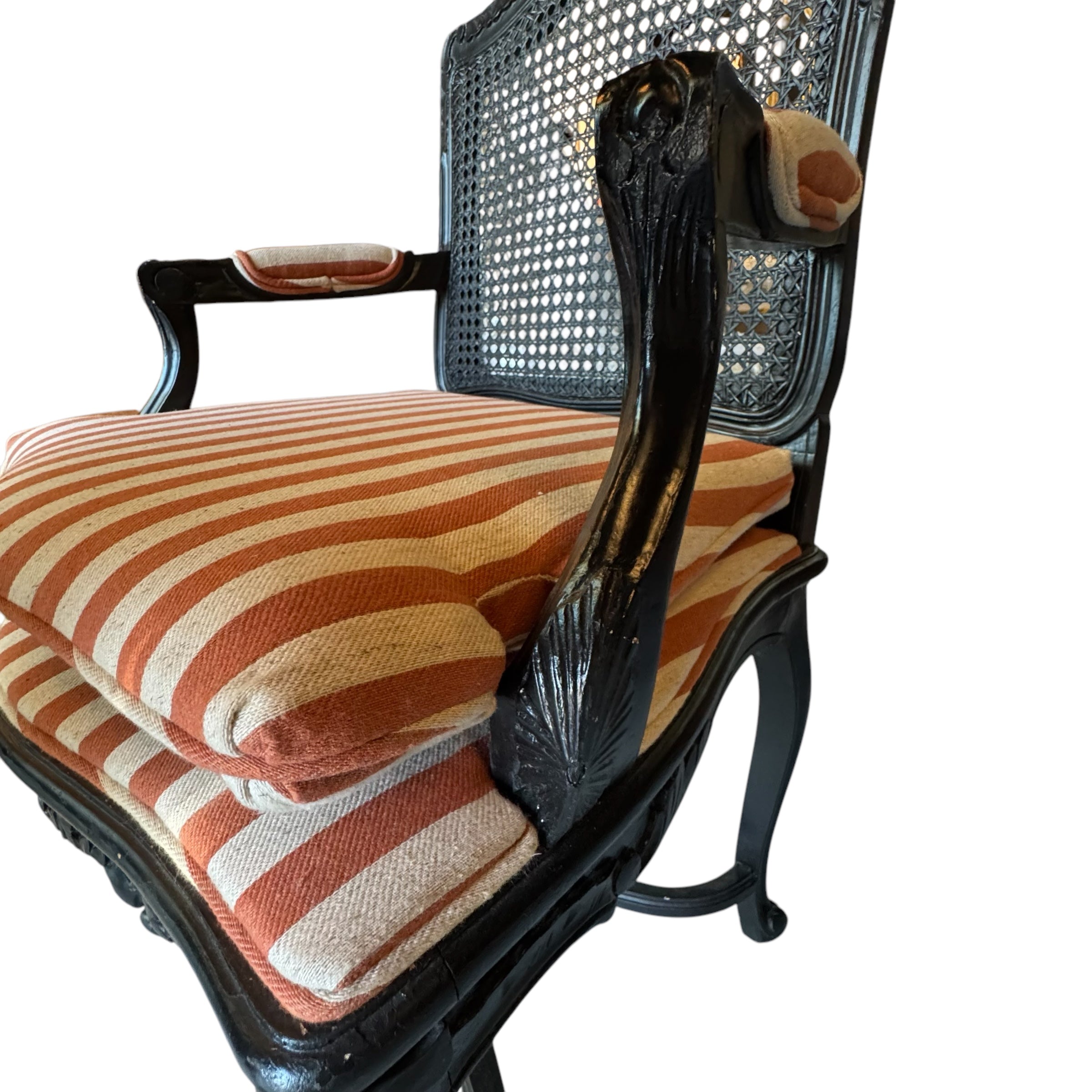 Walnut
striped
Louis XV
French
Chair
cane chair
cane
arm chairs
accent chair
Restored French Louis XV armchair with modern upholstery
reimagined classic design
vibrant striped fabric
walnut frame
Reupholstered Louis XV Furniture Vintage French Armchair
Classic French Furniture