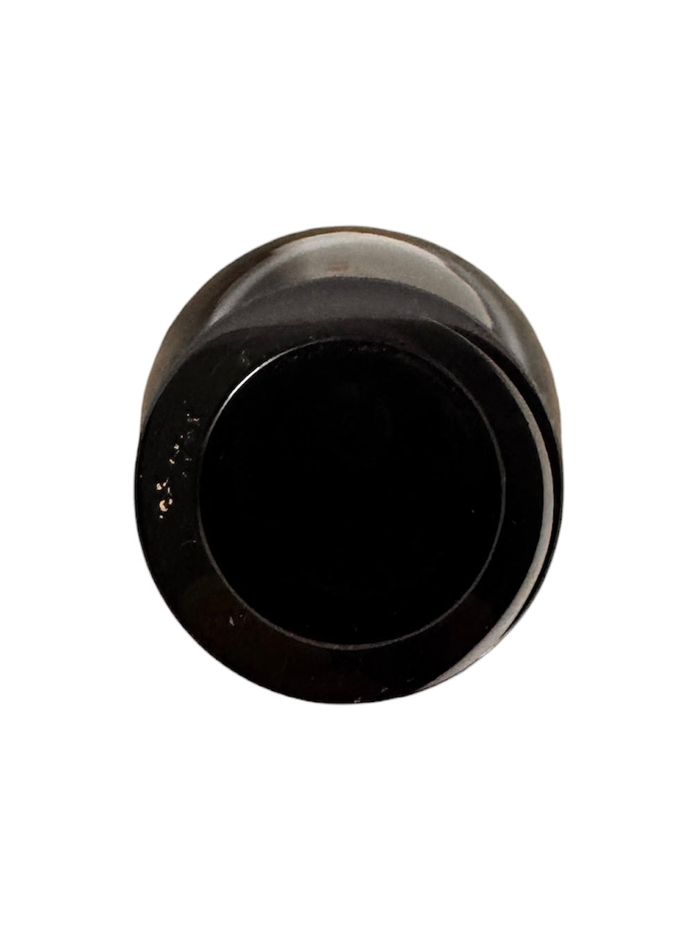 A sleek, hand-blown Polish art glass vase featuring a tall, slender neck that flares into a rounded, bulbous body. The vase is made of opaque black glass decorated with a continuous white spiral ribbon that winds around the entire piece from base to rim. The high-gloss, reflective surface creates sharp highlights, emphasizing its smooth, sculptural silhouette against a plain white background.