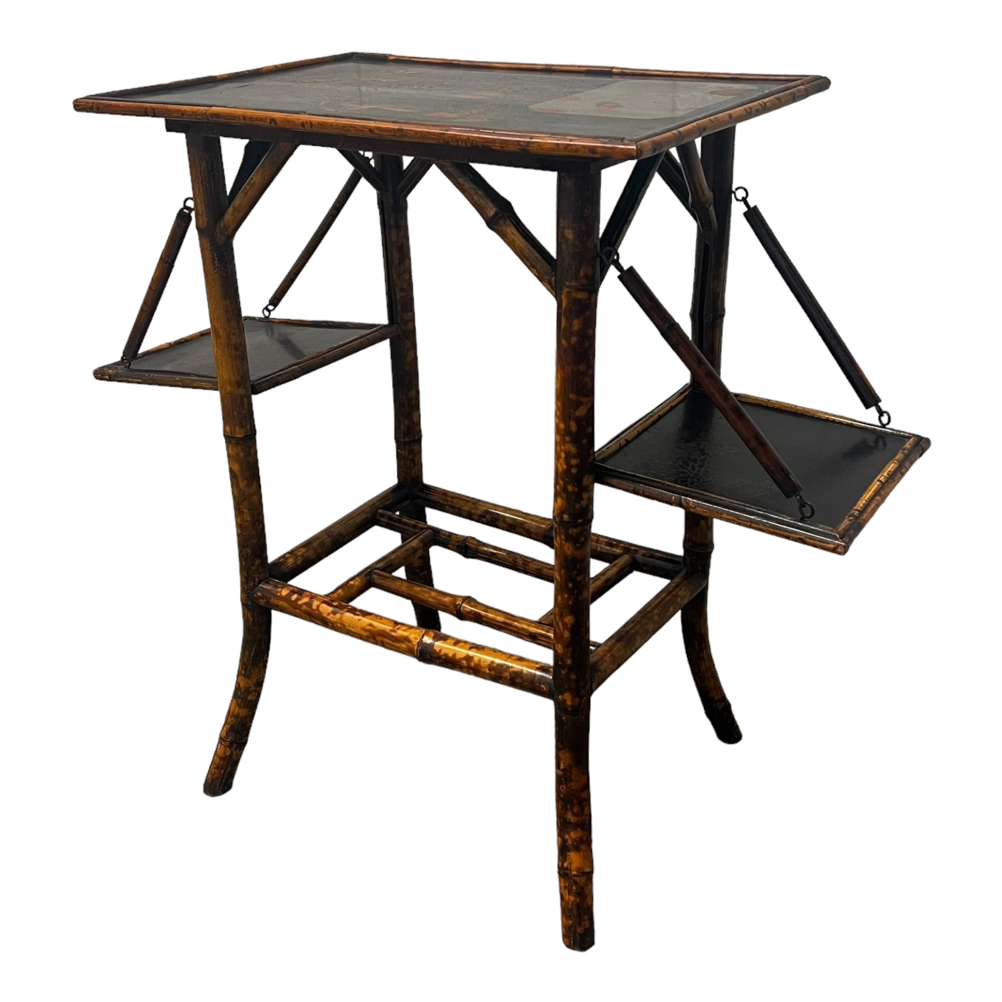 tiger bamboo
tea table
Table
Side table
lacquer
Jappaning
Japanning
end table
Britain
bamboo
antique
19th century
small table
accent table
painted