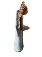 Angeli by Dominico Pinto, Angels, Sculptures, Table top ornaments, Gold accents, blue and white, geometric quilting, ceramic, folk art