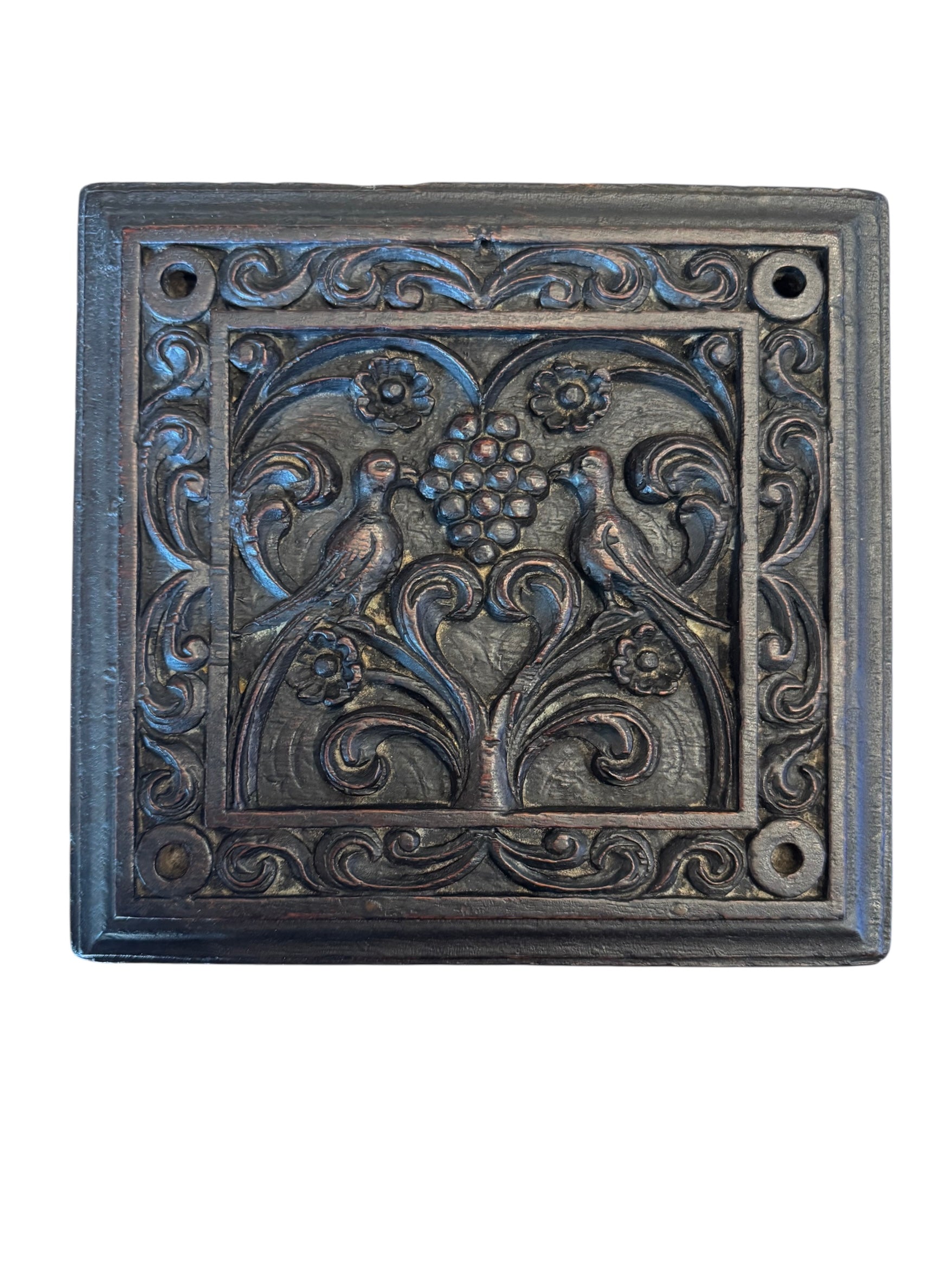 Diminutive Piece Carved Mahogany Cabinet, 19th Century, Mahogany, Cabinet, bird carvings, botanical carvings, sloping integral base, one door, floral motifs, brass door handle