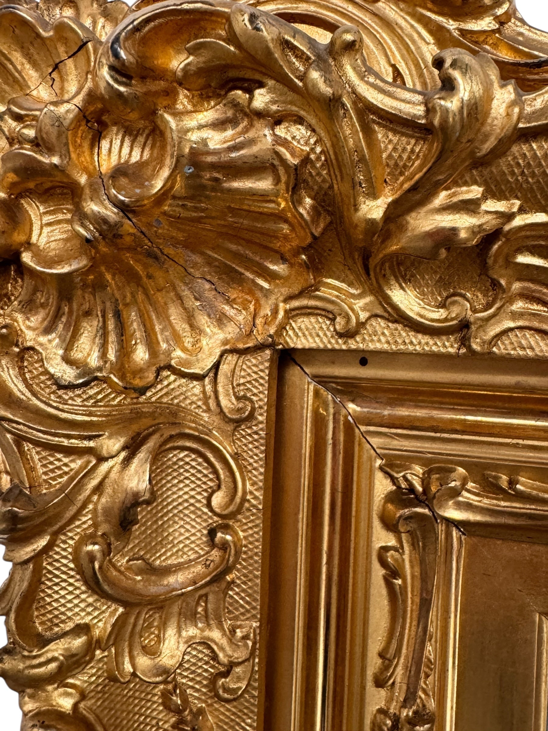 The artwork is a painting on porcelain plaque, titled "Chickens Foraging in a Barn Yard" by the American artist Paul E. Harney Jr. (1850-1915). It is housed in an ornate, gilt frame. The painting depicts a rural scene with several chickens on a grassy ground near a small structure with a thatched roof and a white picket fence in the background