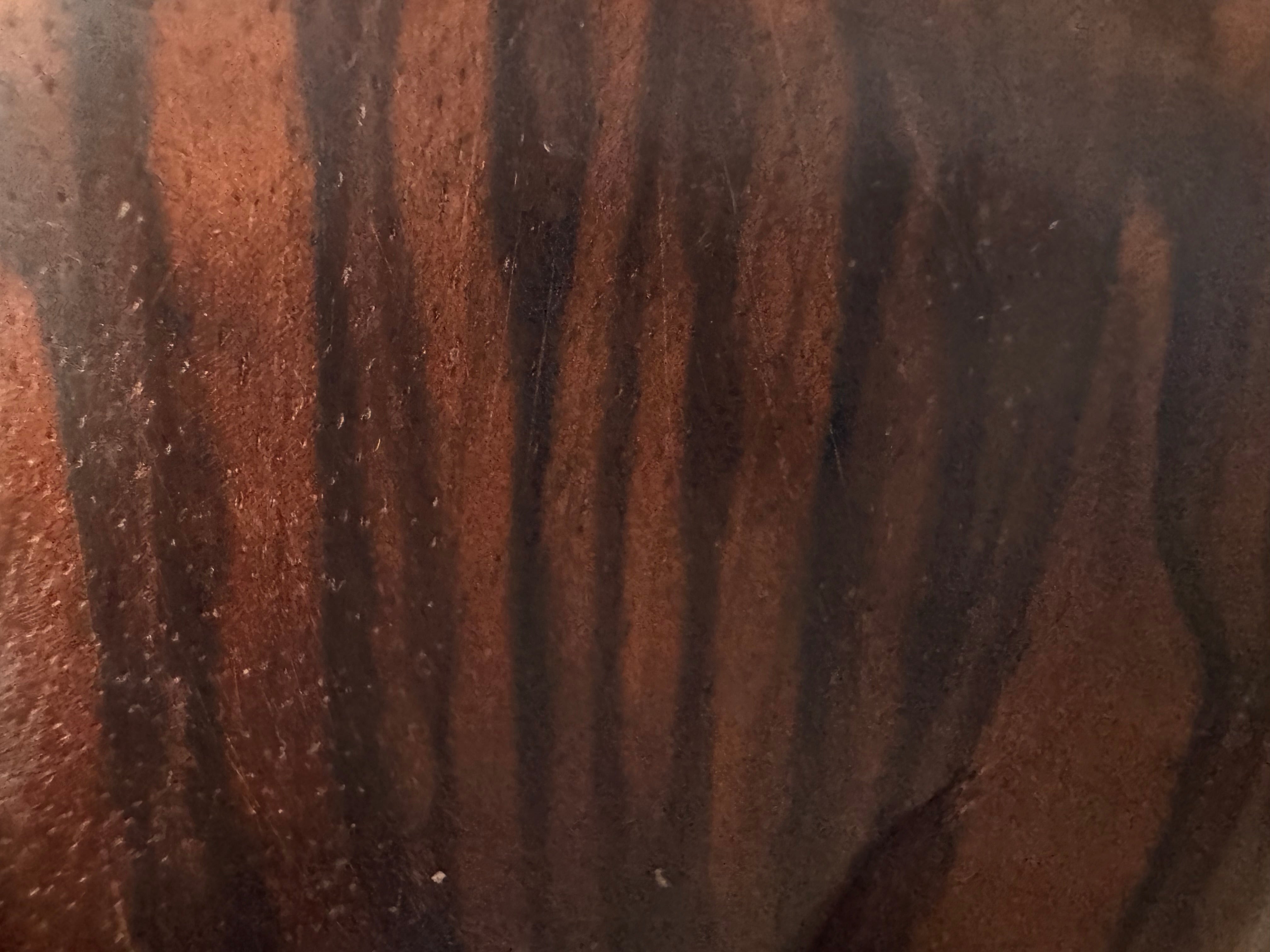An elegant hand-carved bust of a woman made from rich, polished dark ebony wood with striking reddish-brown grain patterns running vertically through her face and chest. The sculpture features a serene expression with closed eyes, a slender nose, and relaxed lips. Her voluminous, textured hair rises upward in a Fan-like shape, intricately carved with fine lines and adorned with small, delicate flower details. The bust includes her bare shoulders and upper chest, resting on a flat base.