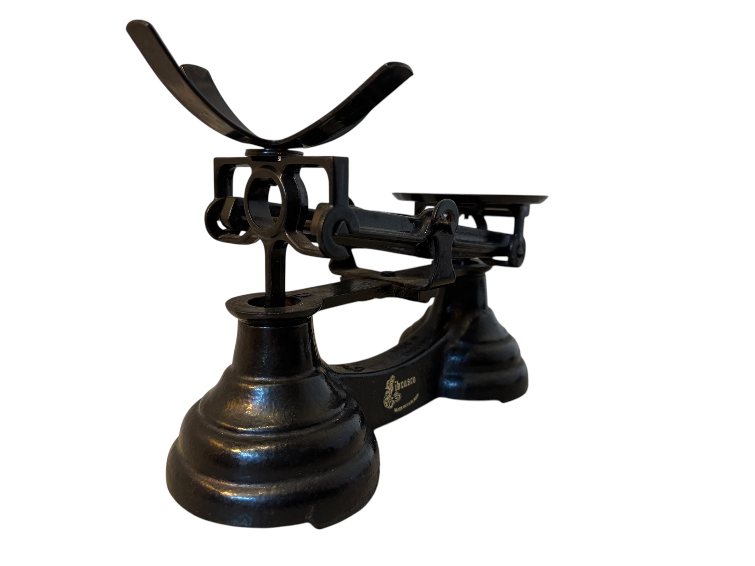 Painted Balance Scale with Brass Pans & Weights, Vintage, Antique, Librasco, Black Cast Iron, Brass, Birmingham Kitchen, Weighing Scales, Brass Weights, Kitchen Scale, Appliance