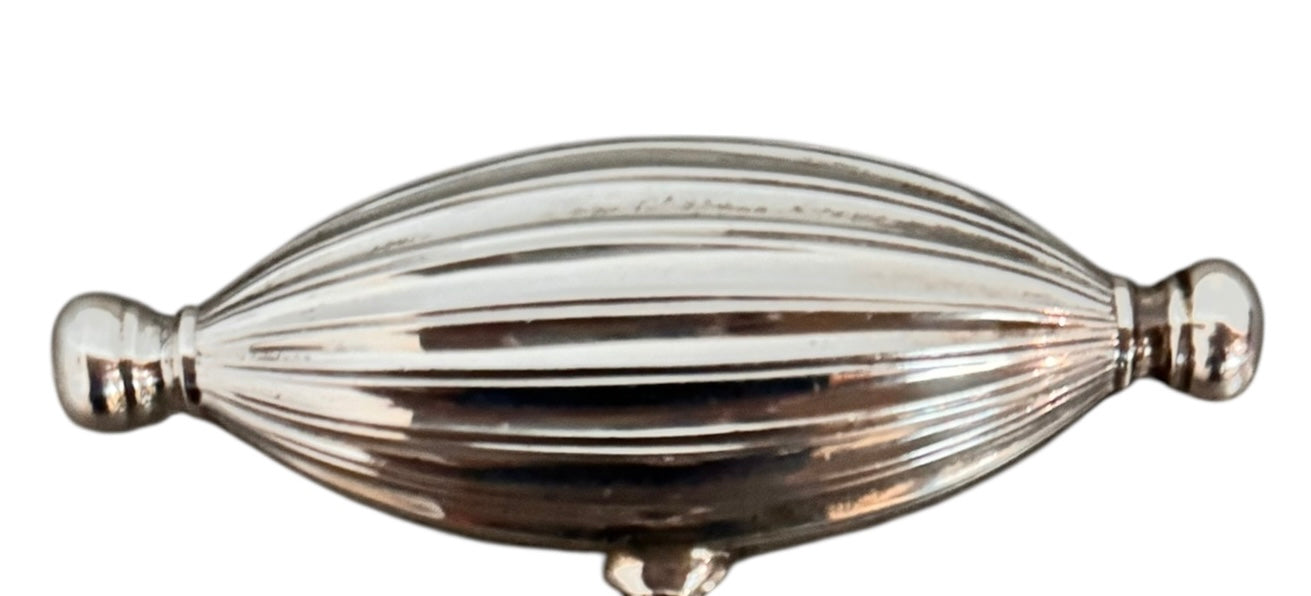 A silver corkscrew and a matching silver bottle opener, both featuring fluted, oval-shaped handles. The set is identified as a Spanish Silver (925) bar/cocktail set by Pedro Duran Morales, circa 1950