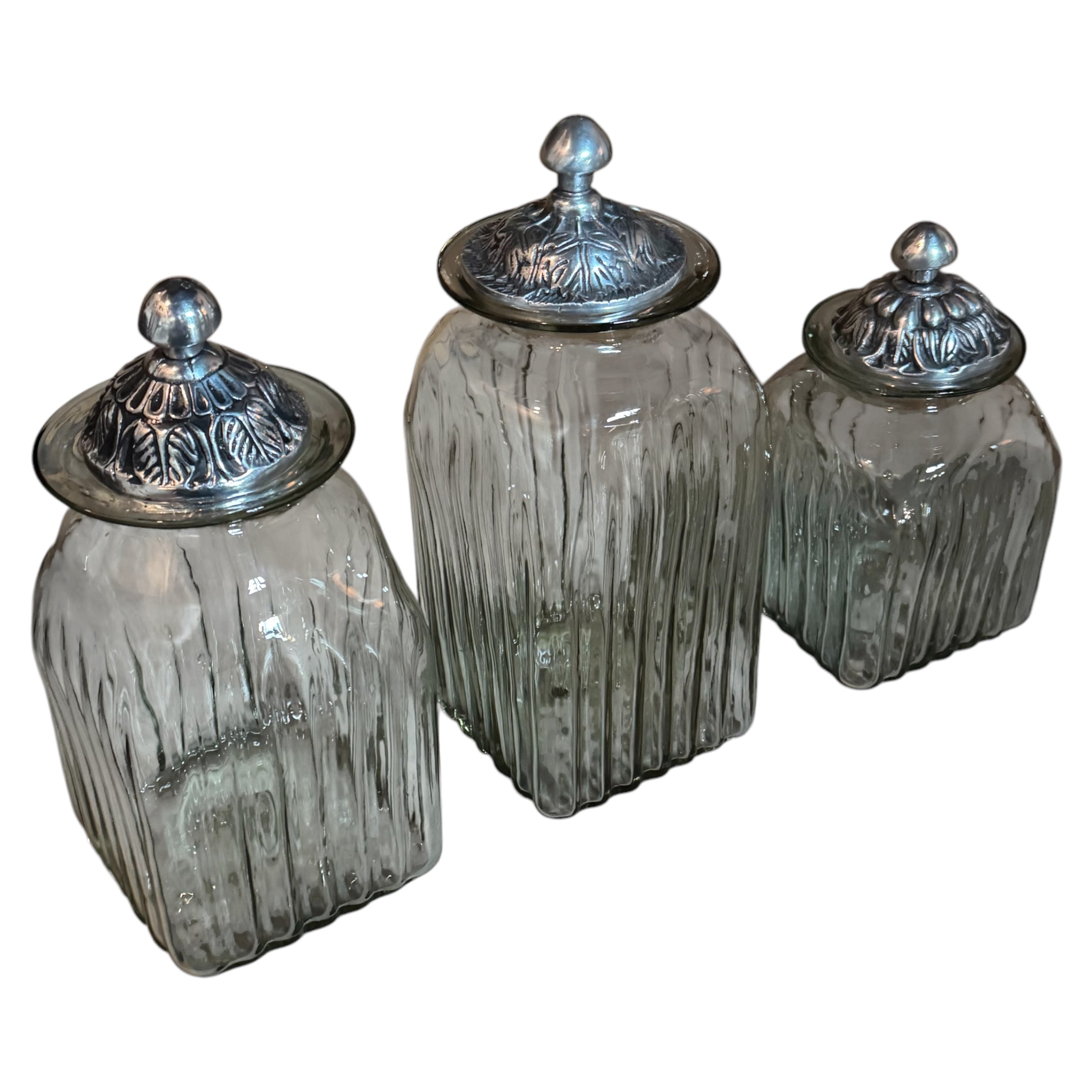 tabletop
Table Top
pewter
jars
handblown glass
Glass
gift idea
containers
canisters
Set of Three Vintage Hand-Blown Glass Canisters with Pewter Lids
Vintage Hand-Blown Glass Canisters with Pewter Lids
Vintage Hand-Blown Glass Canisters
pewter lids
vintage jars