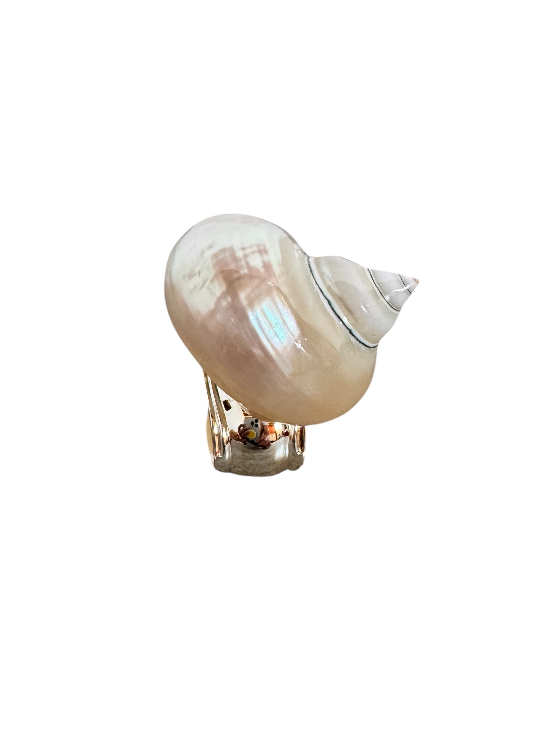 Hans Turnwald, 1980s, 1990s, napkin rings, silver ring, dinner party decoration, Hollywood regency, Turnwald Collection, High-end diningware, Coastal, Pearlized hermit shell