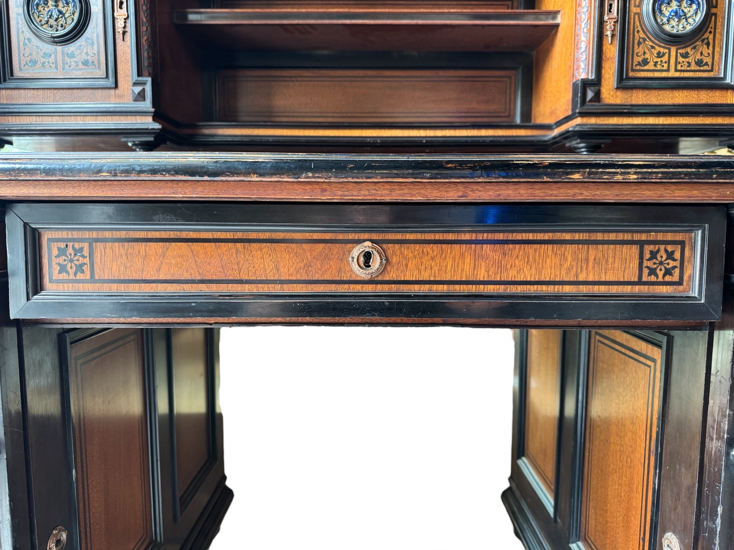 Writing desk
Antique
Victorian
19th-century
English
Walnut
Parcel-ebonized
Construction & Craftsmanship:
Dovetail joints
Handcrafted
Solid wood
Plank construction
Joinery
Construction details
Traditional woodworking