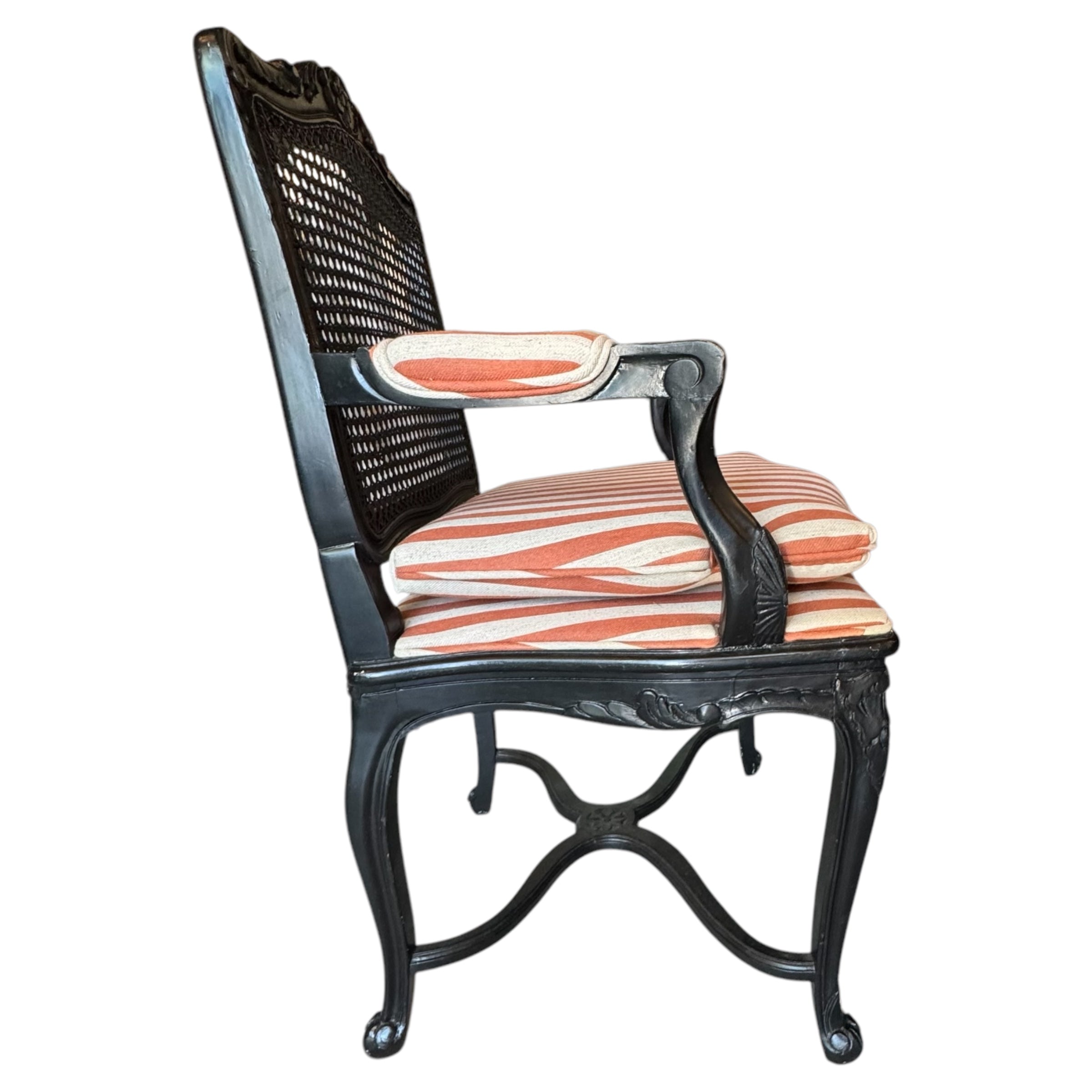 Walnut
striped
Louis XV
French
Chair
cane chair
cane
arm chairs
accent chair
Restored French Louis XV armchair with modern upholstery
reimagined classic design
vibrant striped fabric
walnut frame
Reupholstered Louis XV Furniture Vintage French Armchair
Classic French Furniture