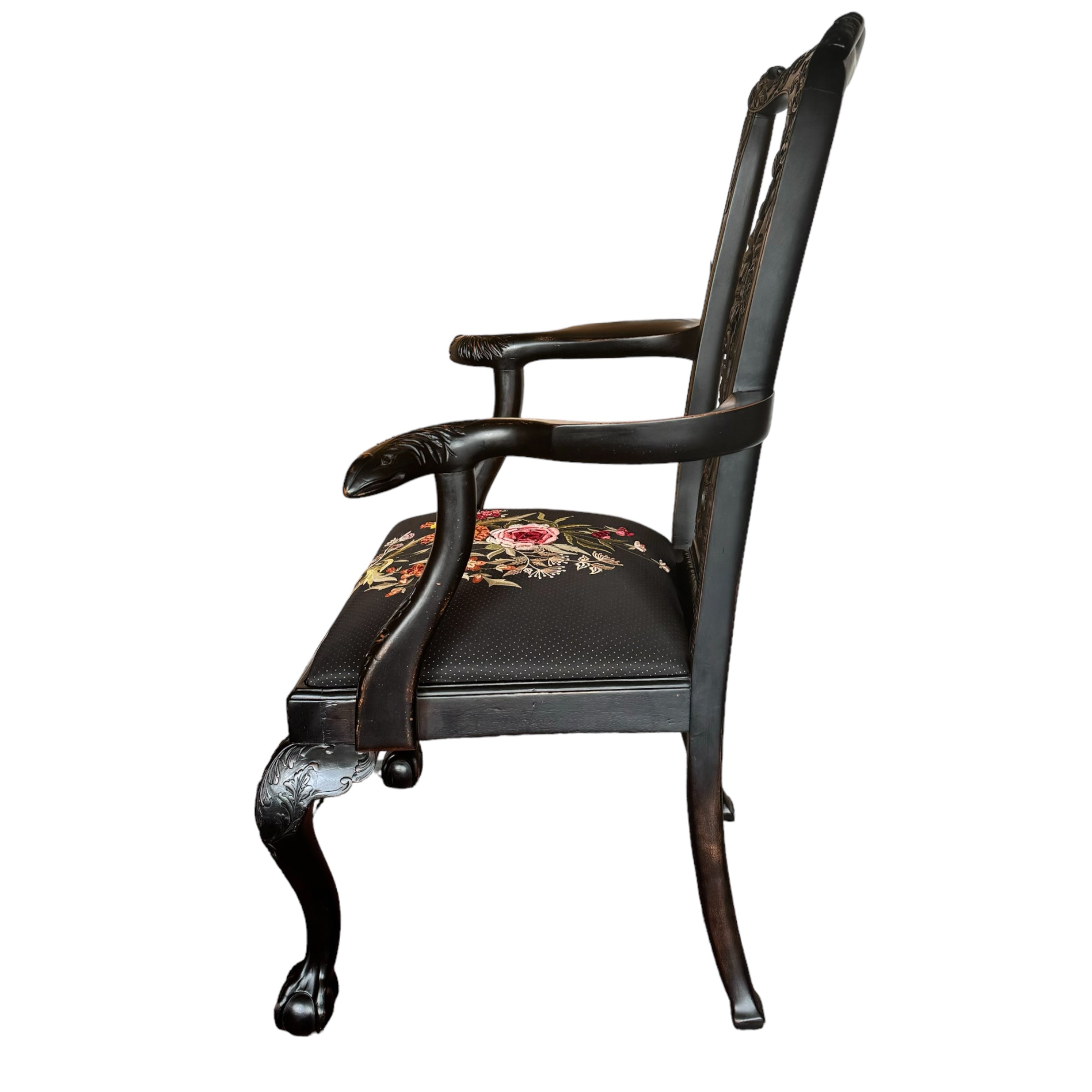 wood
Snakes
serpent
Floral
ebony wood
claw feet
Chippendale
chairs
carved
arm chairs
accent chair
20th Century
George III Chippendale Style Ebonized Armchair
Chippendale Style Ebonized Armchair
Ebonized Armchair
needlepoint flower design
vintage chairs
vintage chairs austin
carved crest
cabriole legs
velvet