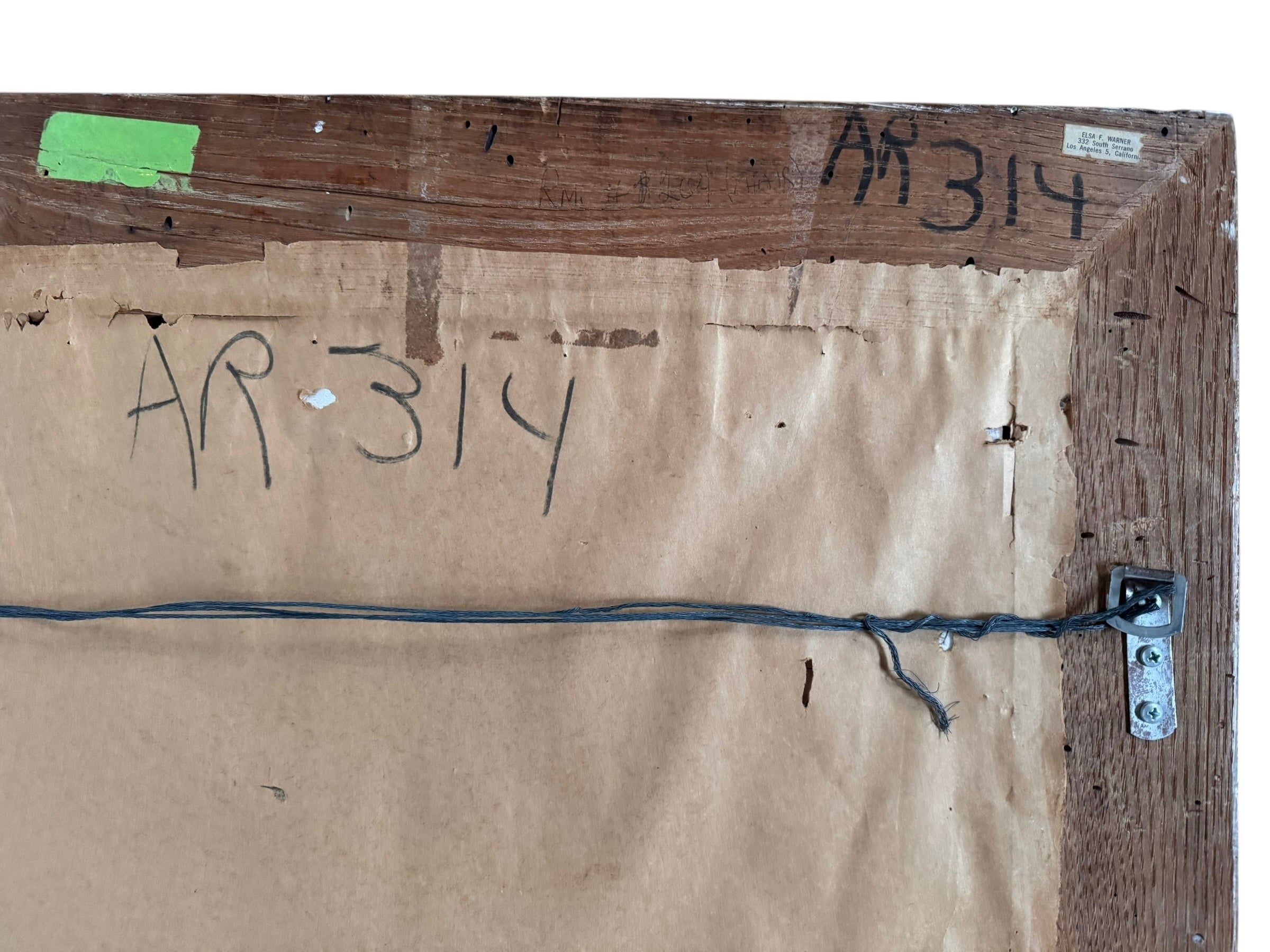 An abstract mixed media painting, titled "Summer Landscape" by Elsa Warner, featuring a dynamic composition of fragmented geometric and organic shapes in vibrant yellow, black, and earthy brown tones.