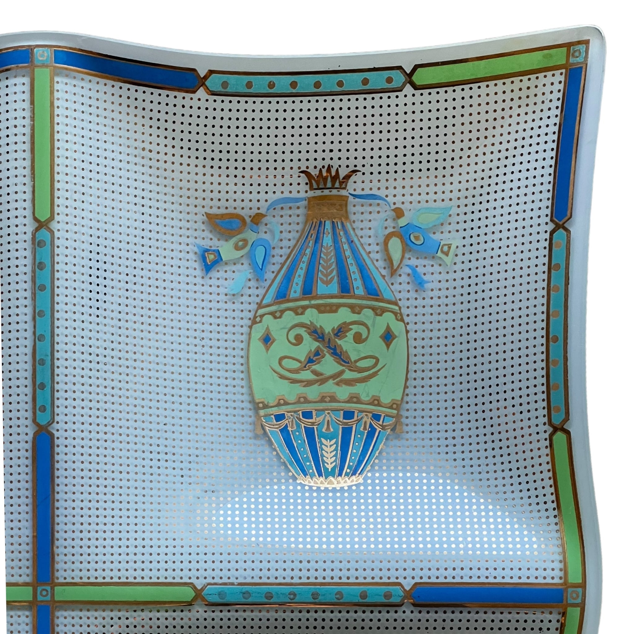 whimsical
tray
tabletop
Table Top
platter
mid century modern
Mid century
metallic
hot air balloon
Gold
Glass
Georges Briard
blue and white
1950s
decorative
decorative bowl
decorative tray