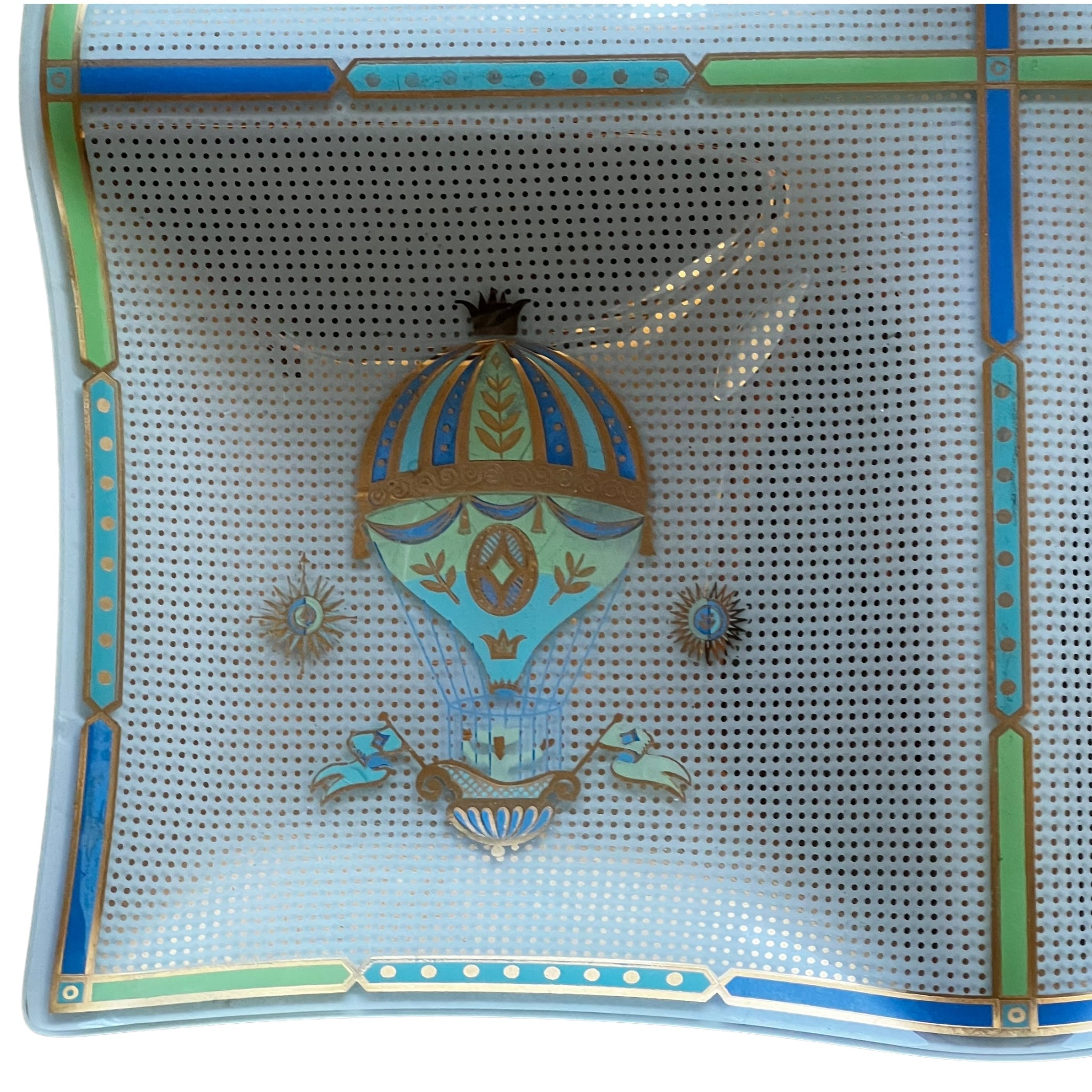 whimsical
tray
tabletop
Table Top
platter
mid century modern
Mid century
metallic
hot air balloon
Gold
Glass
Georges Briard
blue and white
1950s
decorative
decorative bowl
decorative tray