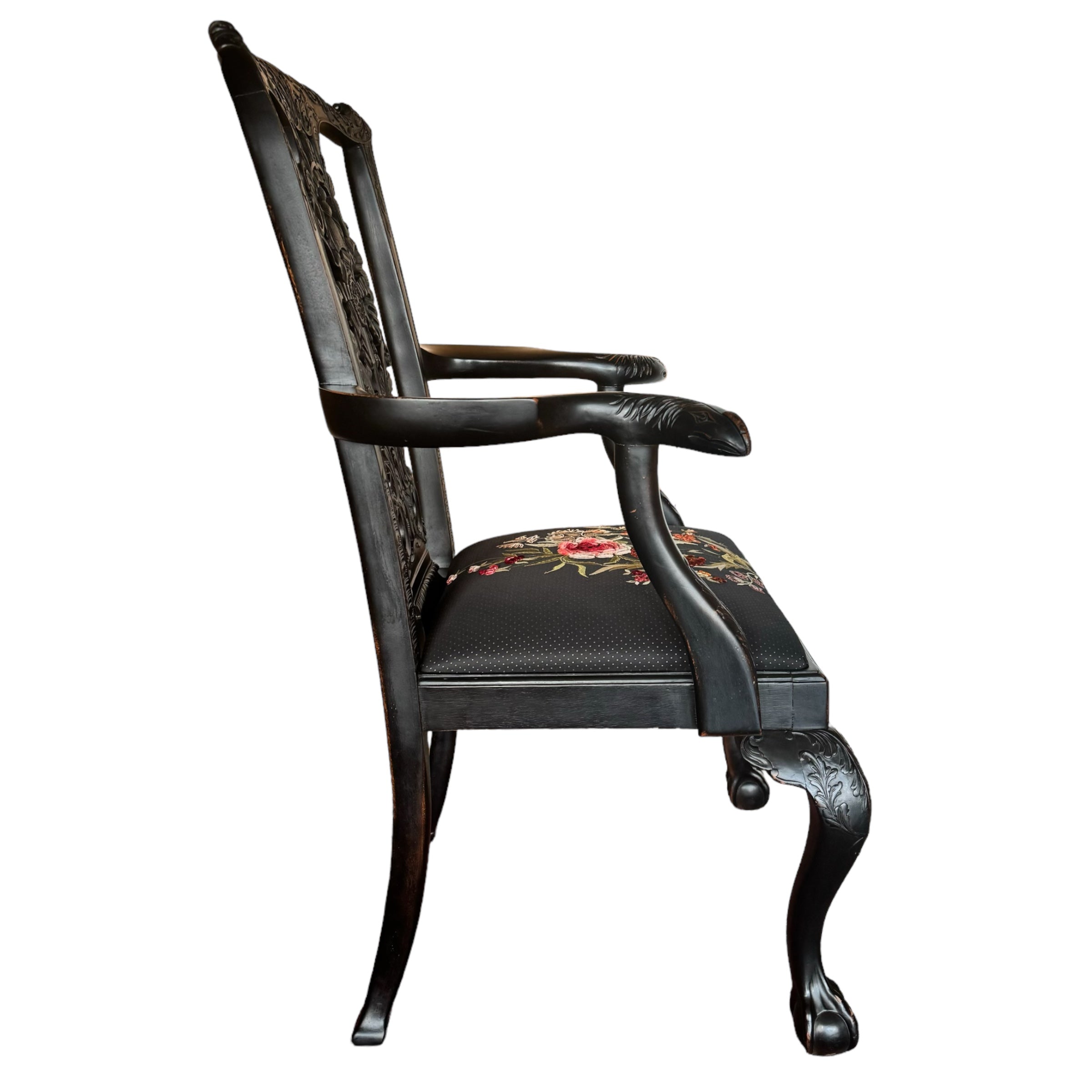 wood
Snakes
serpent
Floral
ebony wood
claw feet
Chippendale
chairs
carved
arm chairs
accent chair
20th Century
George III Chippendale Style Ebonized Armchair
Chippendale Style Ebonized Armchair
Ebonized Armchair
needlepoint flower design
vintage chairs
vintage chairs austin
carved crest
cabriole legs
velvet