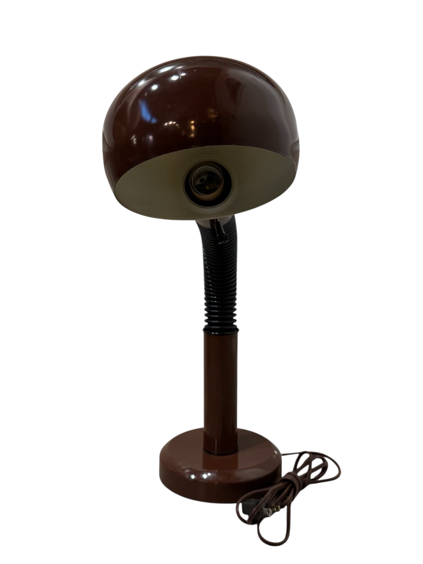 Mid-century modern brown table lamp with a flexible gooseneck.
Retro brown Fagerhults Cobra table lamp from the 1970s.