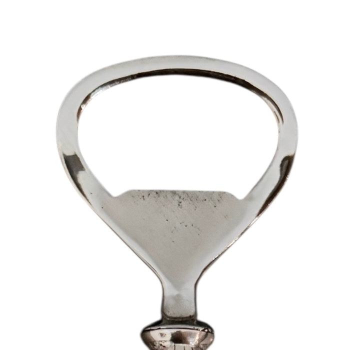 A silver corkscrew and a matching silver bottle opener, both featuring fluted, oval-shaped handles. The set is identified as a Spanish Silver (925) bar/cocktail set by Pedro Duran Morales, circa 1950