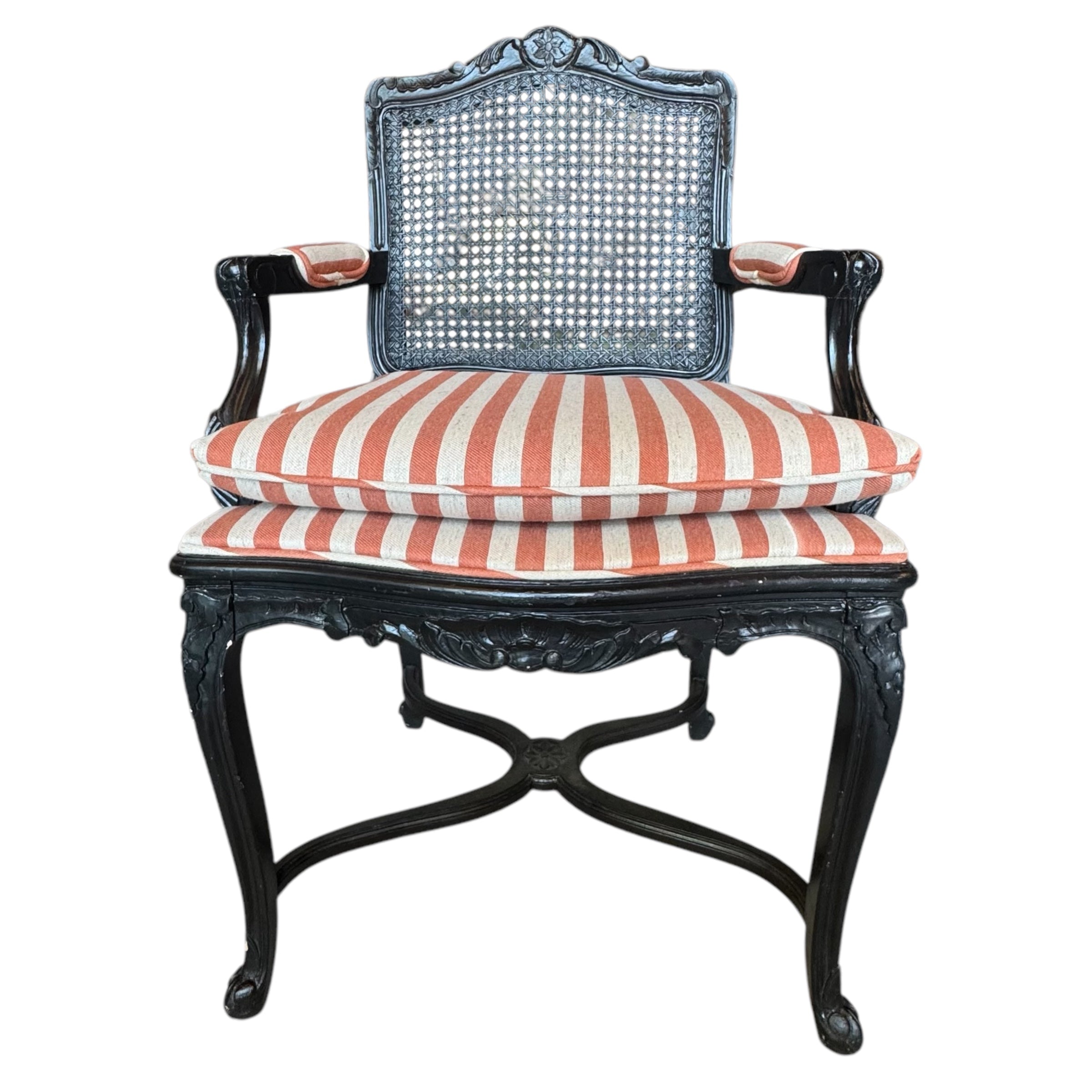Walnut
striped
Louis XV
French
Chair
cane chair
cane
arm chairs
accent chair
Restored French Louis XV armchair with modern upholstery
reimagined classic design
vibrant striped fabric
walnut frame
Reupholstered Louis XV Furniture Vintage French Armchair
Classic French Furniture