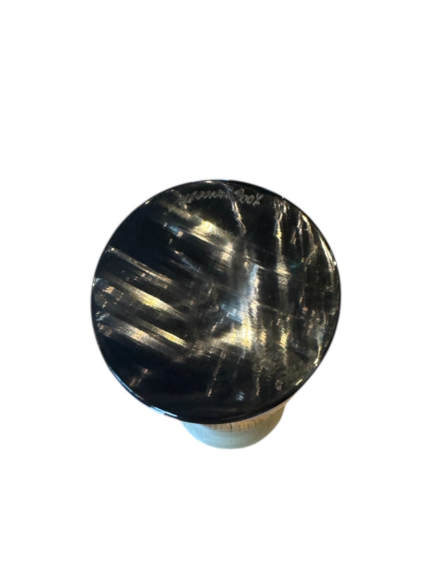 Image of a Venini Anni Trenta art glass vase, featuring a flared silhouette, Talpa colored exterior, and Acquamare interior, created using the Opalino technique