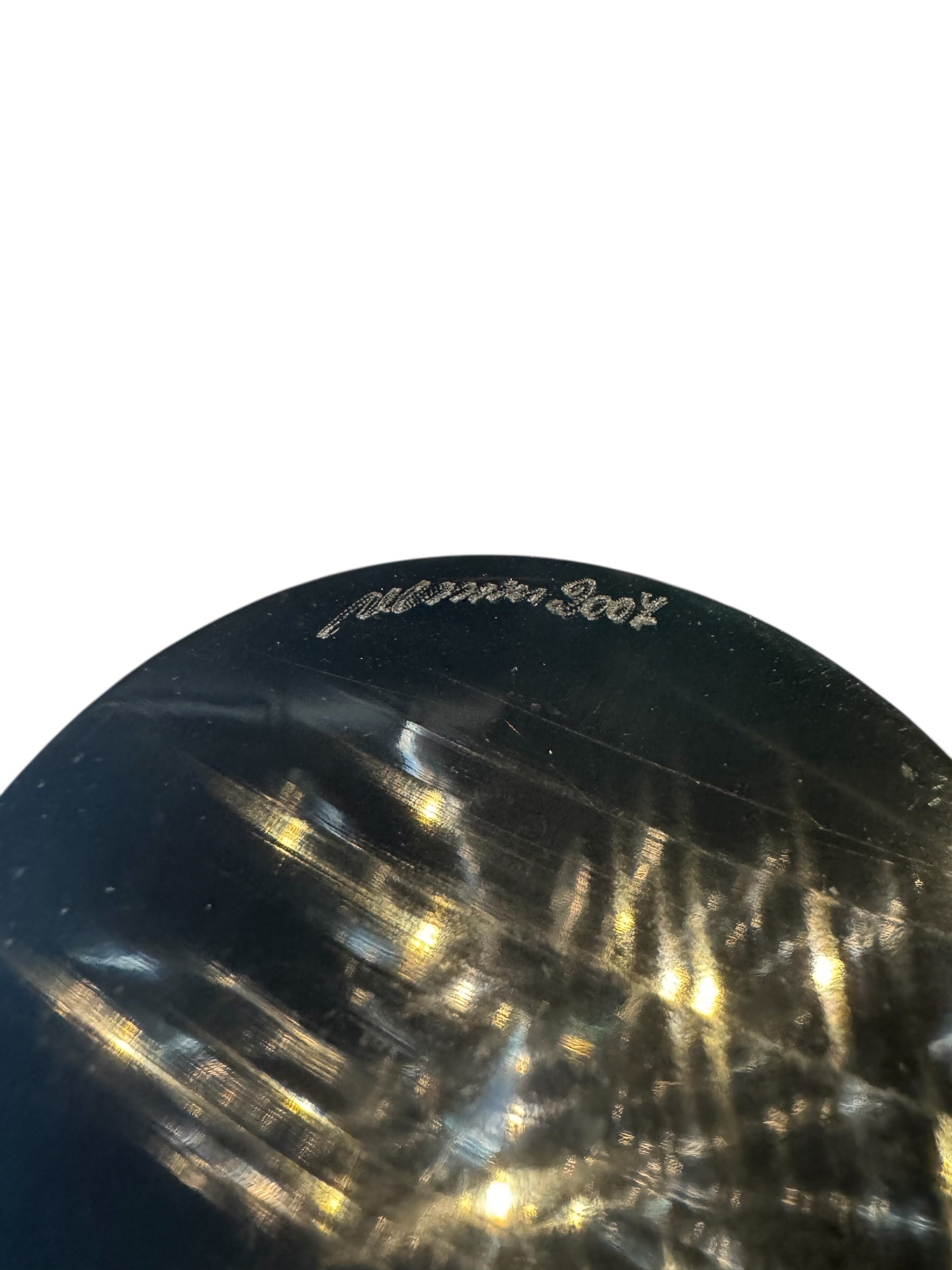 Image of a Venini Anni Trenta art glass vase, featuring a flared silhouette, Talpa colored exterior, and Acquamare interior, created using the Opalino technique