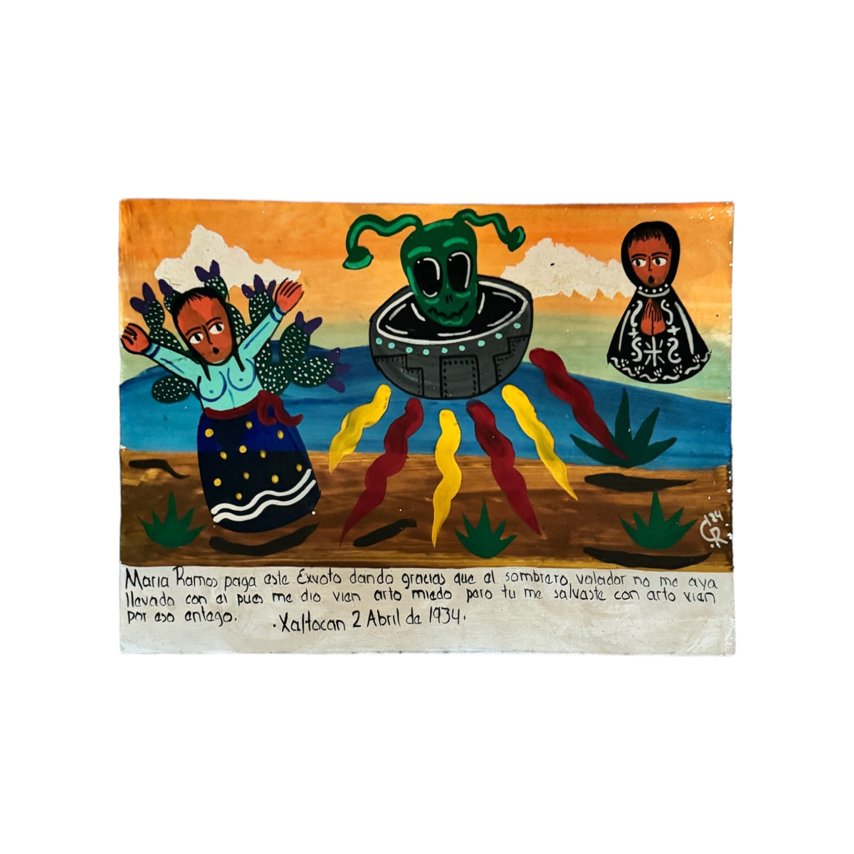 Exvoto Mexican Folk Art Painting - Woman, Alien and Virgin – ByCloudia