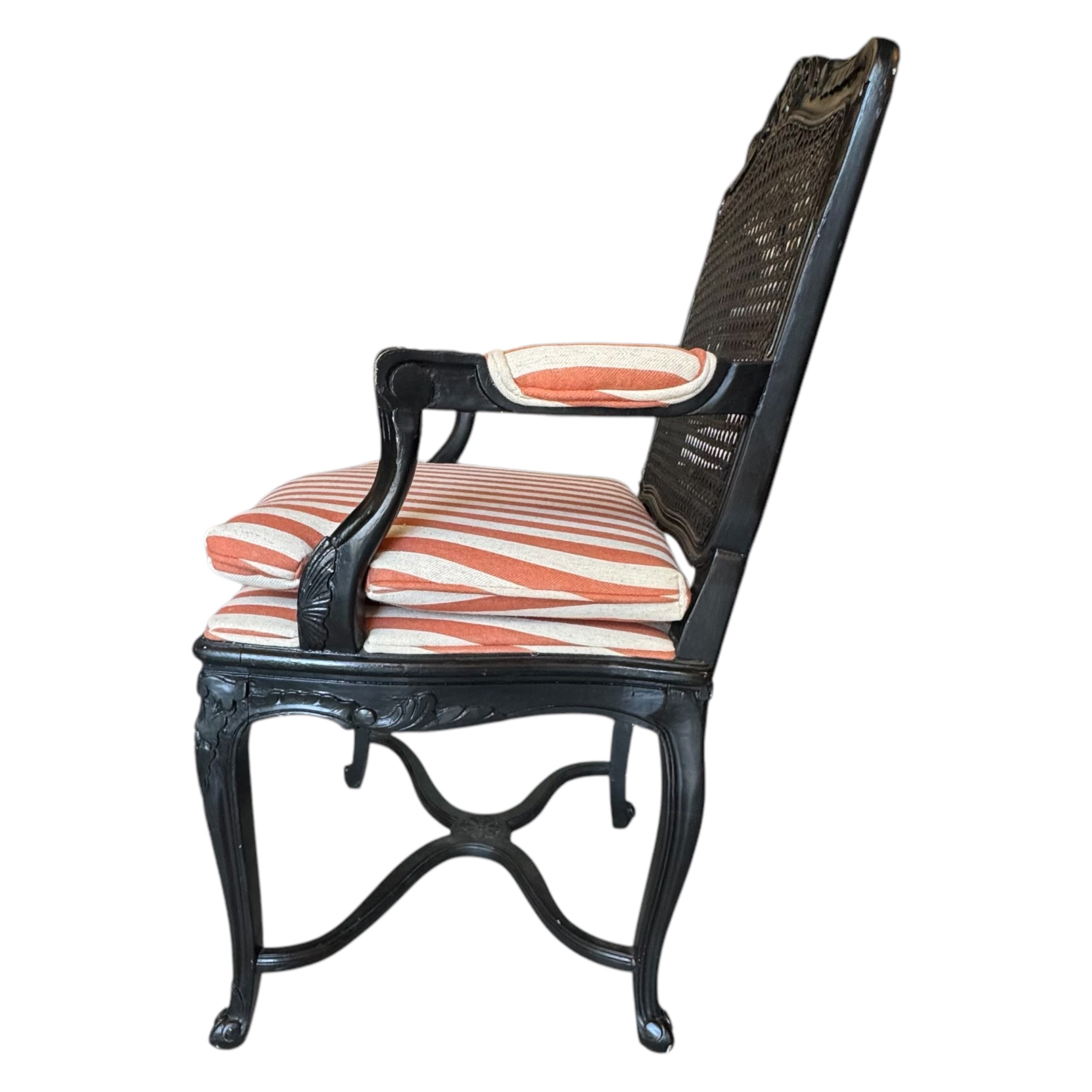 Walnut
striped
Louis XV
French
Chair
cane chair
cane
arm chairs
accent chair
Restored French Louis XV armchair with modern upholstery
reimagined classic design
vibrant striped fabric
walnut frame
Reupholstered Louis XV Furniture Vintage French Armchair
Classic French Furniture