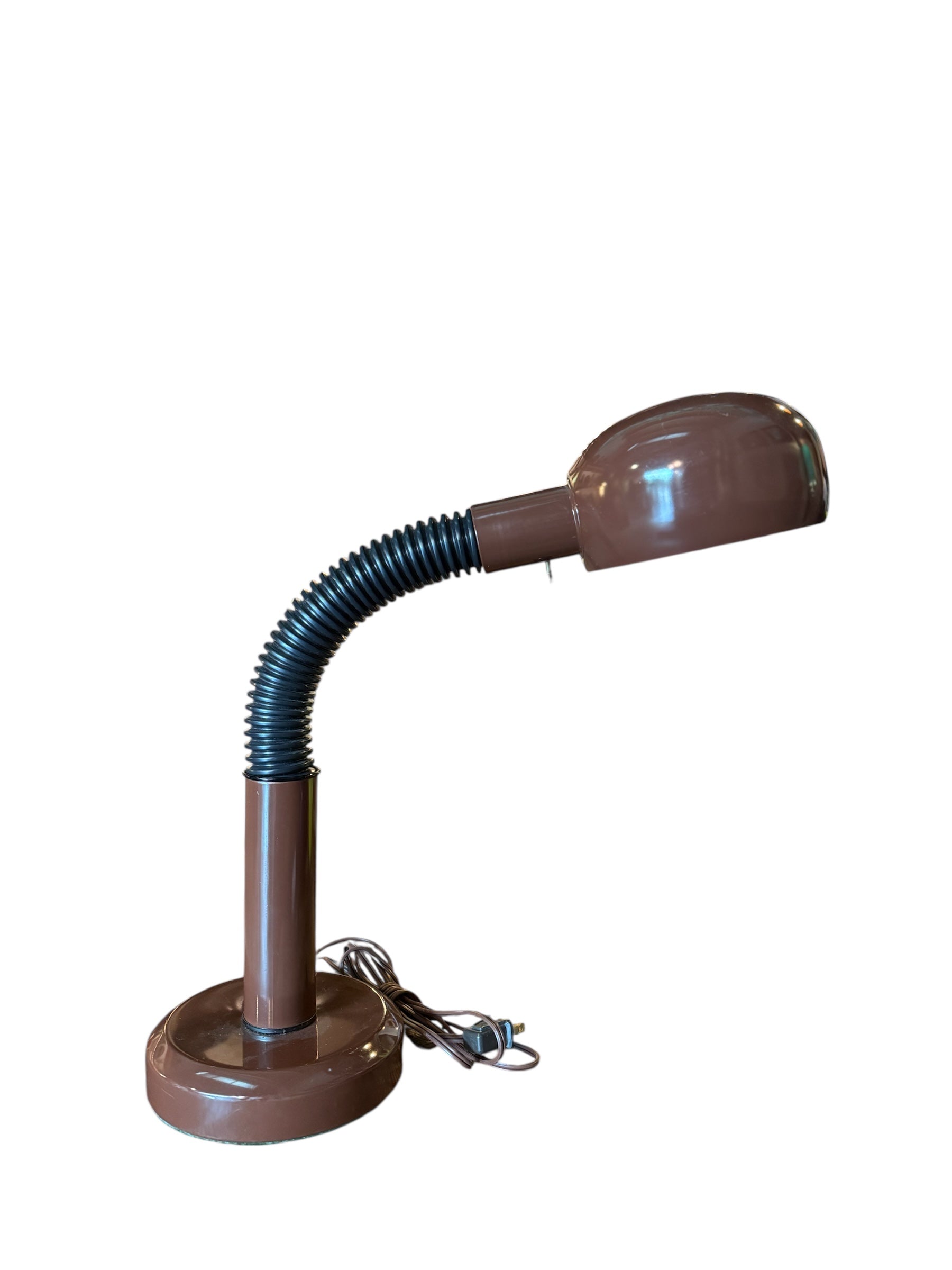 Mid-century modern brown table lamp with a flexible gooseneck.
Retro brown Fagerhults Cobra table lamp from the 1970s.