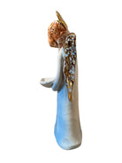 Angeli by Dominico Pinto, Angels, Sculptures, Table top ornaments, Gold accents, blue and white, geometric quilting, ceramic, folk art