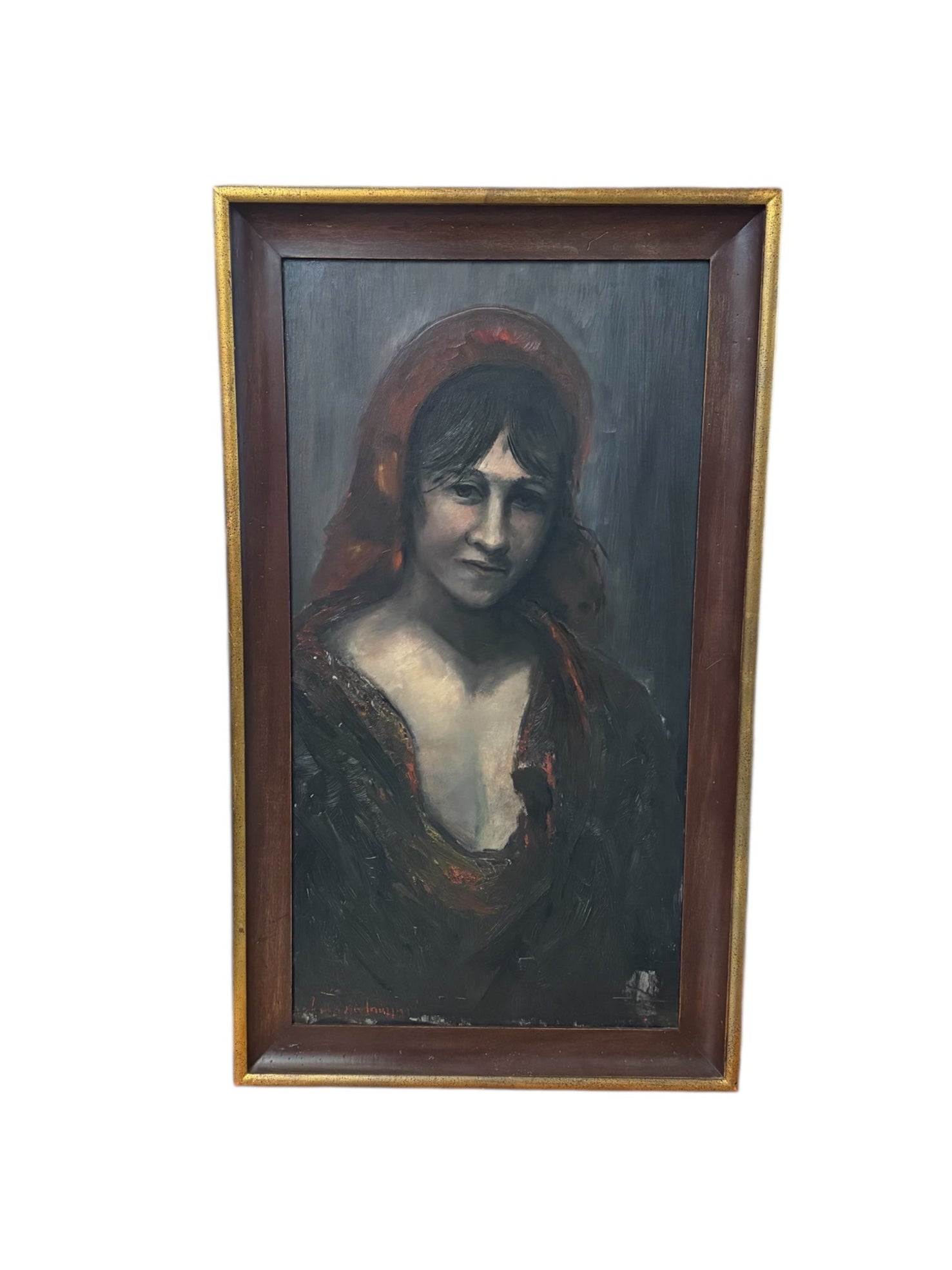Girl with Red Scaf , oil painting, by James Woodard Woodruff