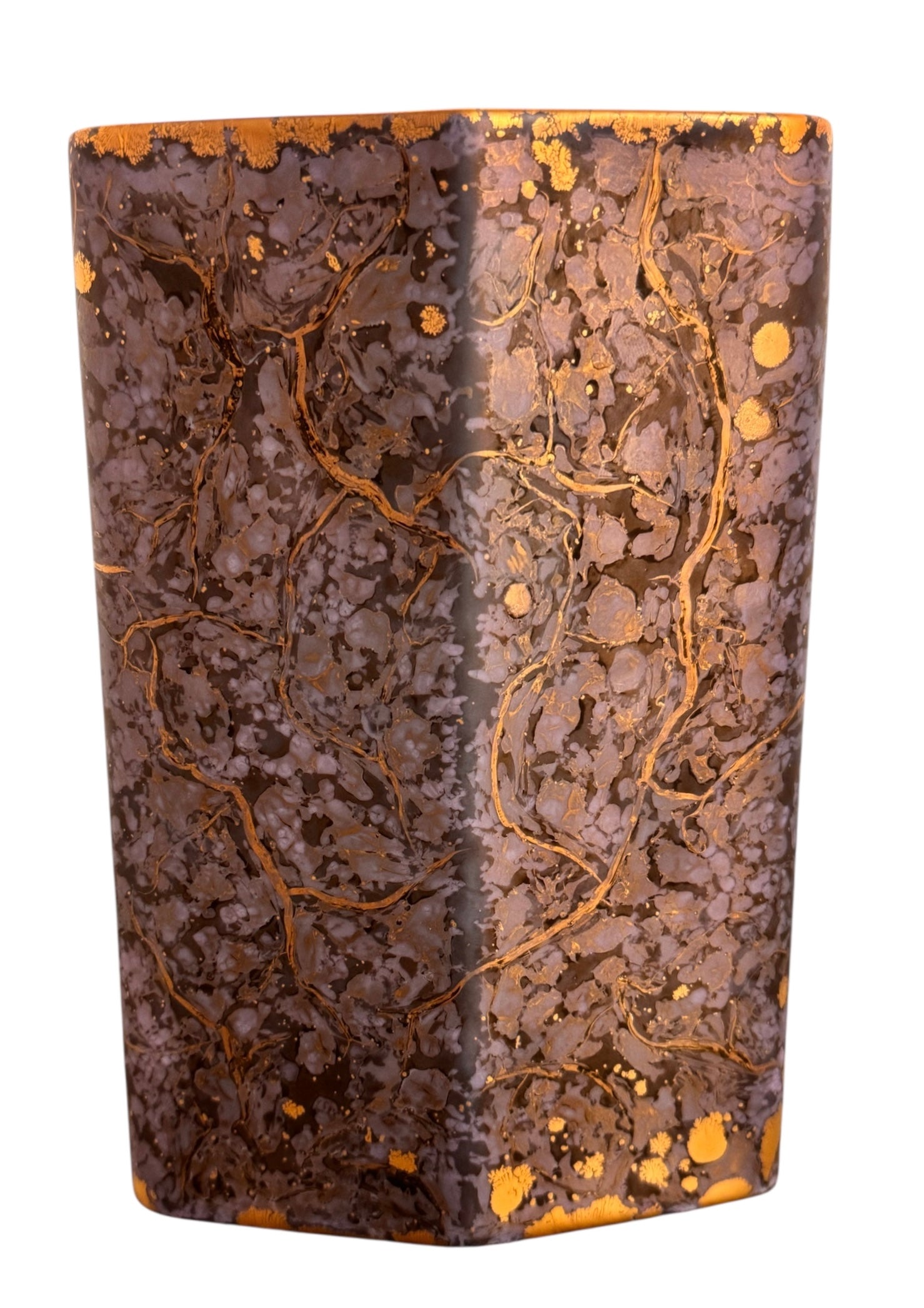 Decorative Rosenthal porcelain vase with intricate gold leaf pattern.