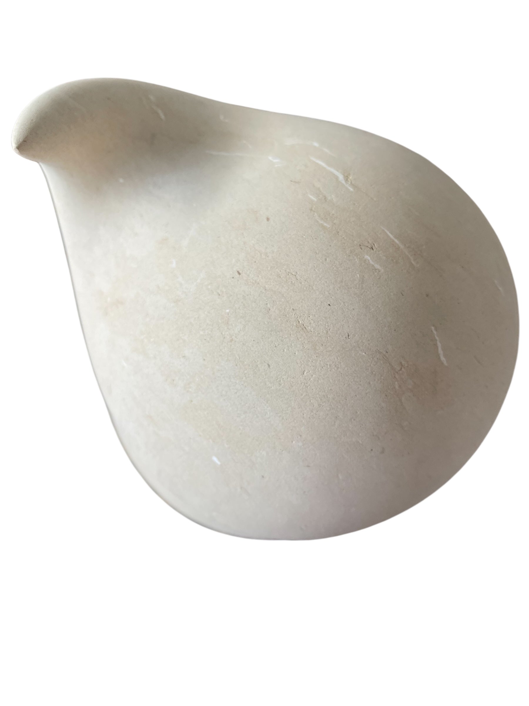 "Renzo Buttazzo's 'Lovers,' a sculpture made from Pietra Leccese featuring two stacked, rounded forms with subtle projections, on a black base."
"Modern sculpture of two smooth, light-colored forms stacked on top of each other, with a small horn-like protrusion on each."