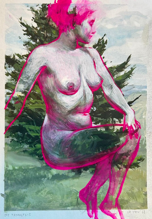 woman
Watercolor
wall art
trees
Plein Air
Ondrea Vicklund
nude
nature
Landscape
in the buff
hot pink
gouache
female
Contemporary
Art
american
"Mt. Tamalpais" Figurescape no.18 by Ondrea Vicklund