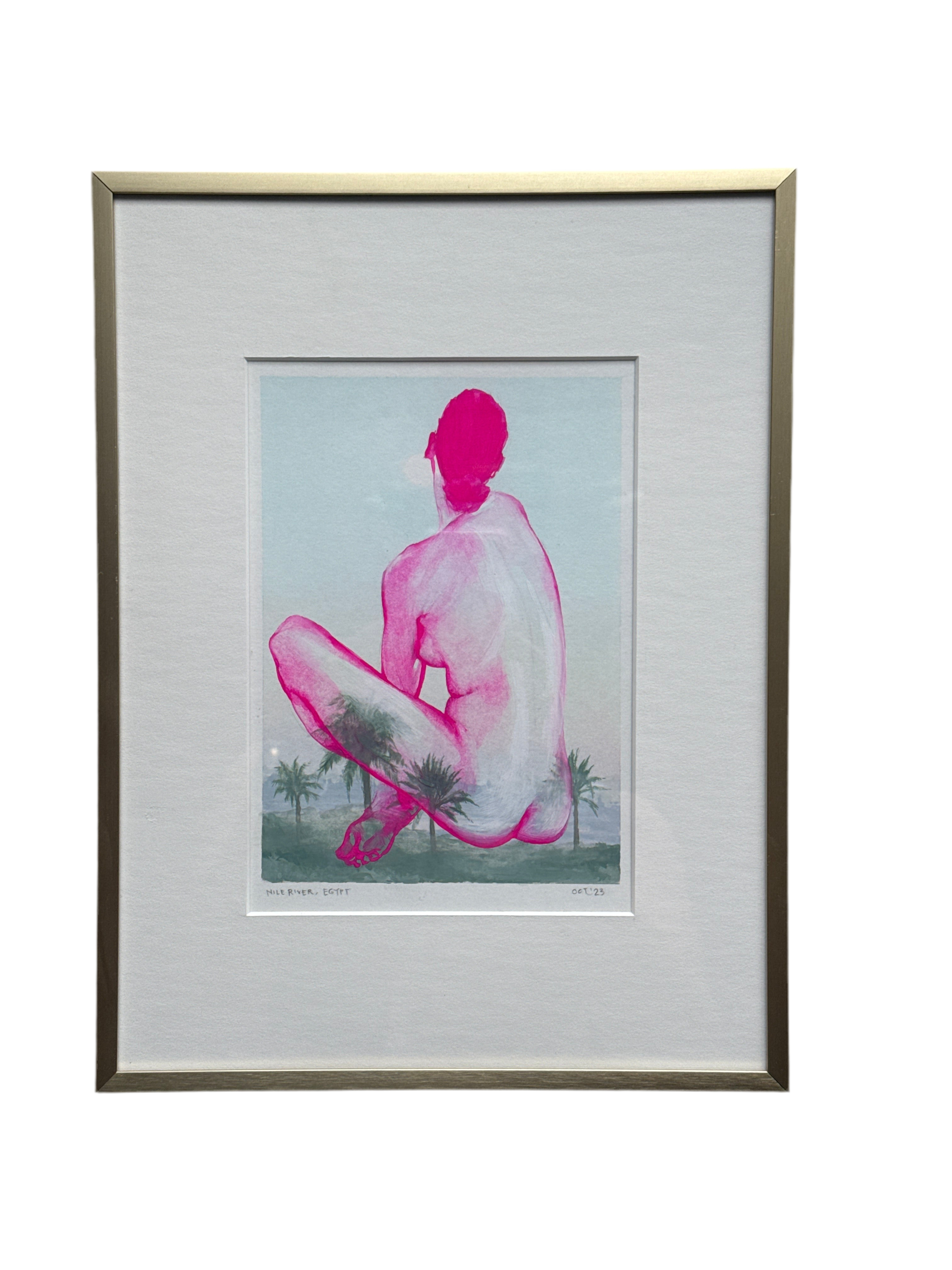 woman
Watercolor
wall art
trees
Plein Air
Ondrea Vicklund
nude
nature
Landscape
in the buff
hot pink
gouache
framed
Figure
female
Contemporary
Art
american
"Nile River
Egypt" Figurescape no.23 by Ondrea Vicklund
